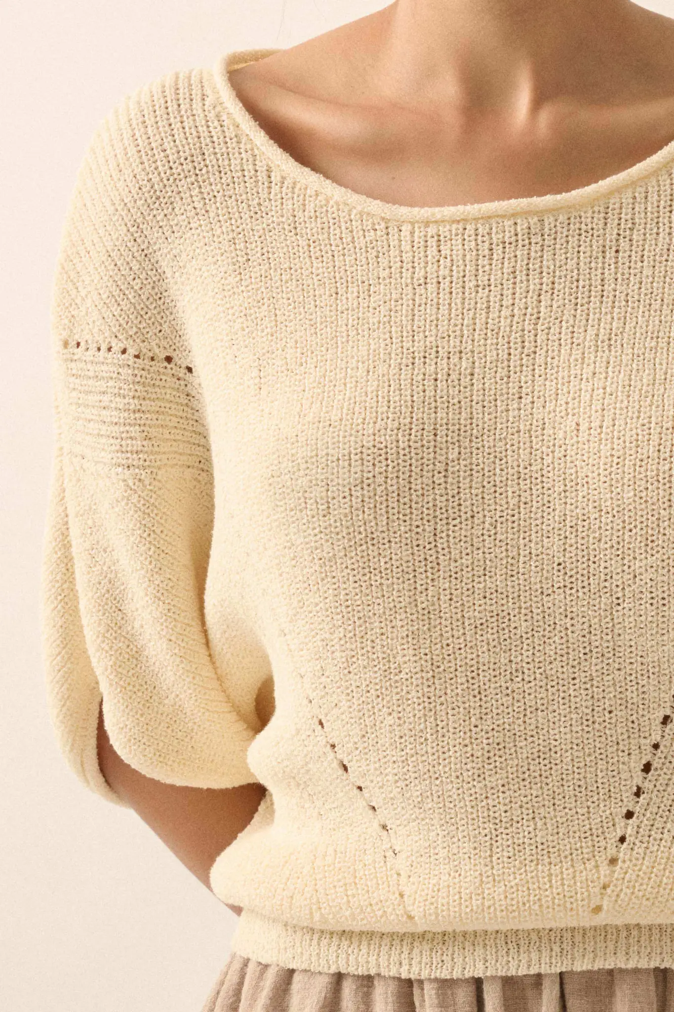 True Self Short-Sleeve Pointelle Rib-Knit Sweater - Image 47