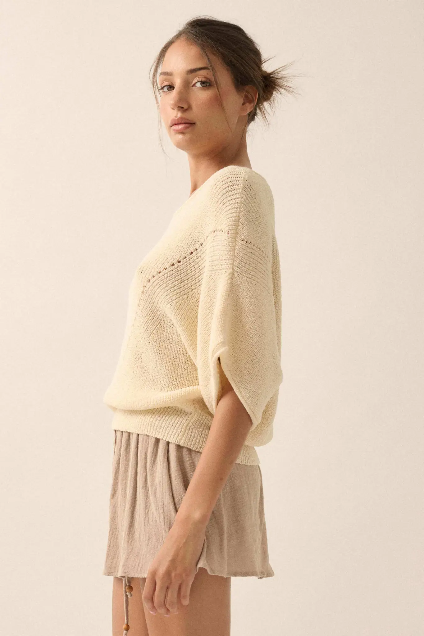 True Self Short-Sleeve Pointelle Rib-Knit Sweater - Image 50