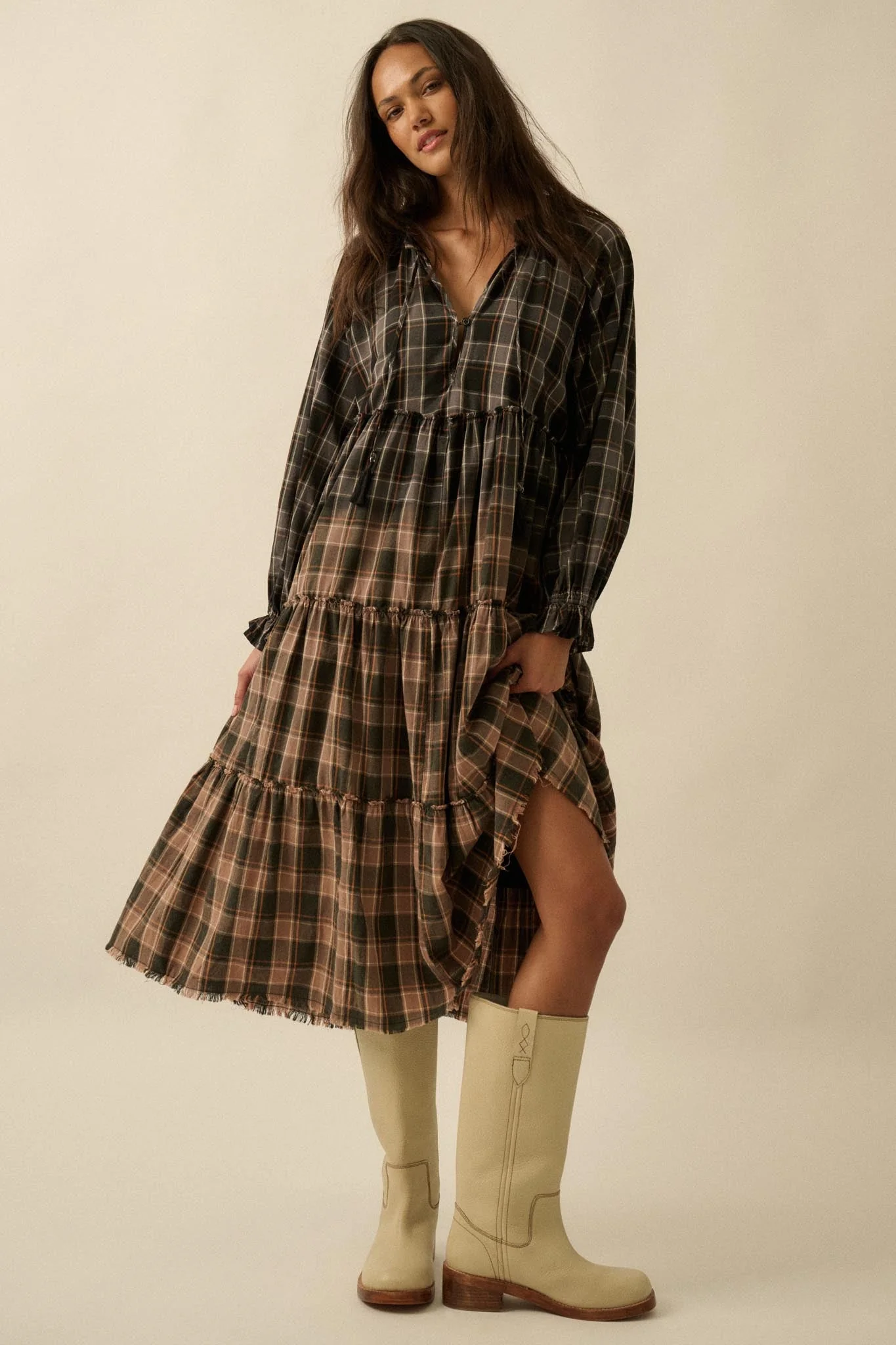 Truly Tartan Tiered Plaid Midi Prairie Dress - Image 3
