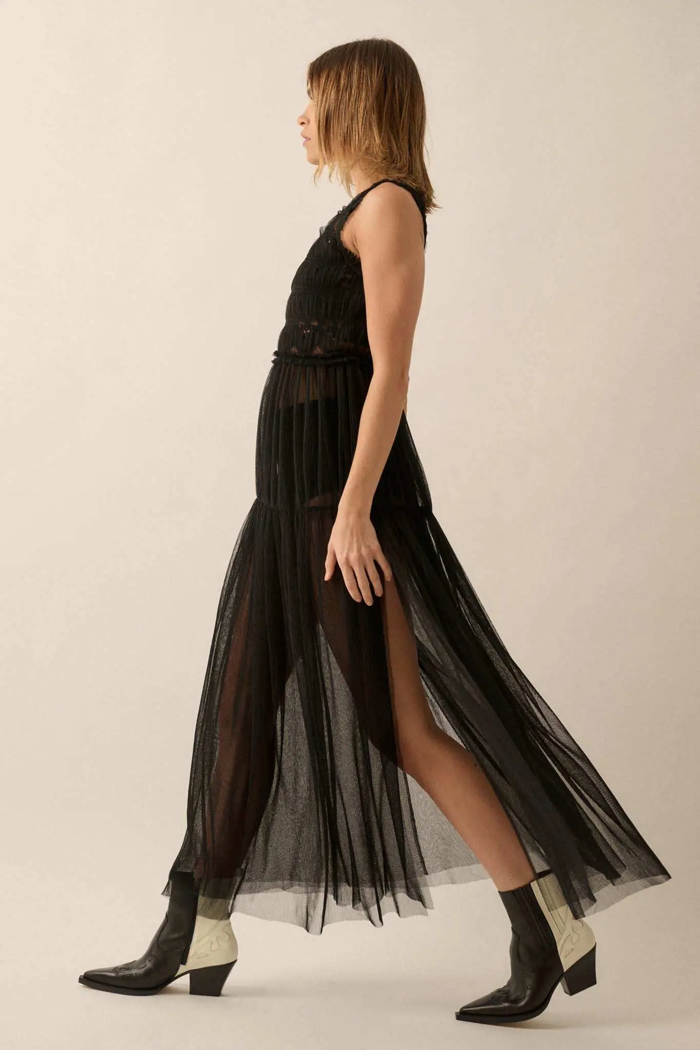 Tulle Time Sheer Smocked Tulle Maxi Dress - Image 13
