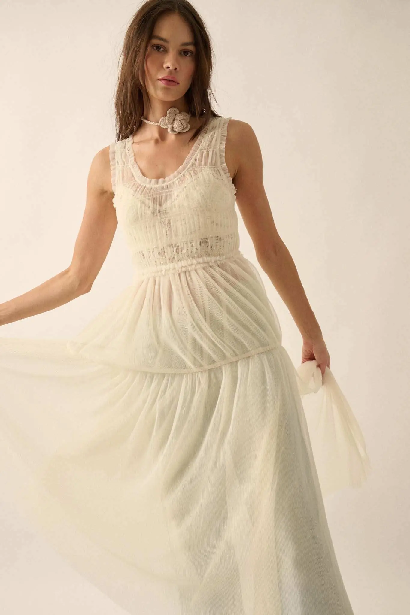 Tulle Time Sheer Smocked Tulle Maxi Dress - Image 4