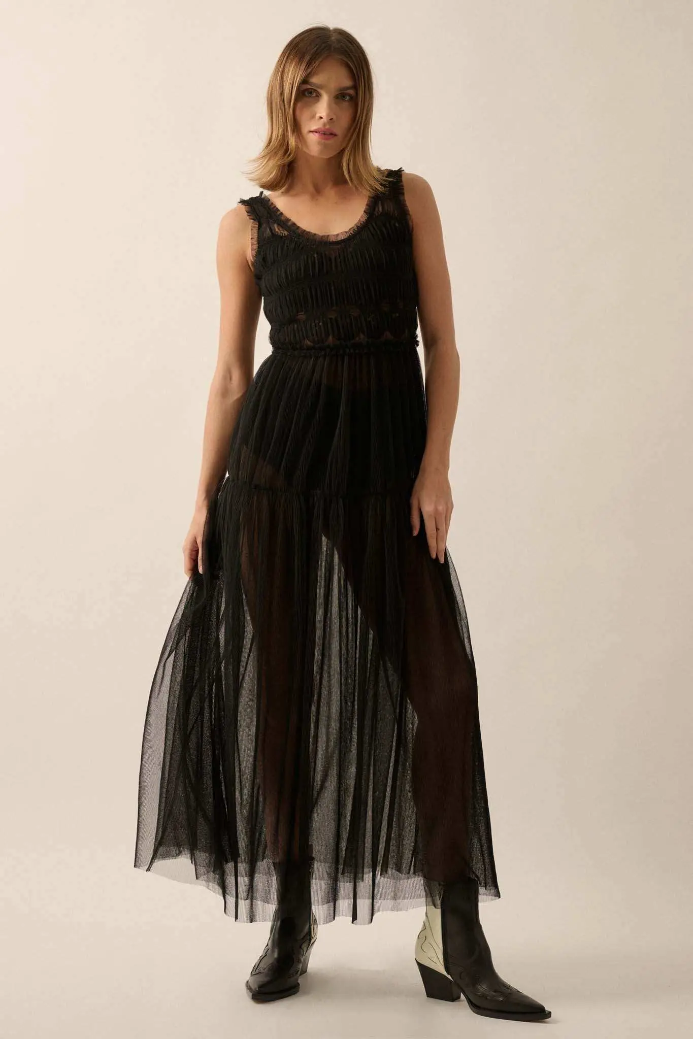 Tulle Time Sheer Smocked Tulle Maxi Dress - Image 9