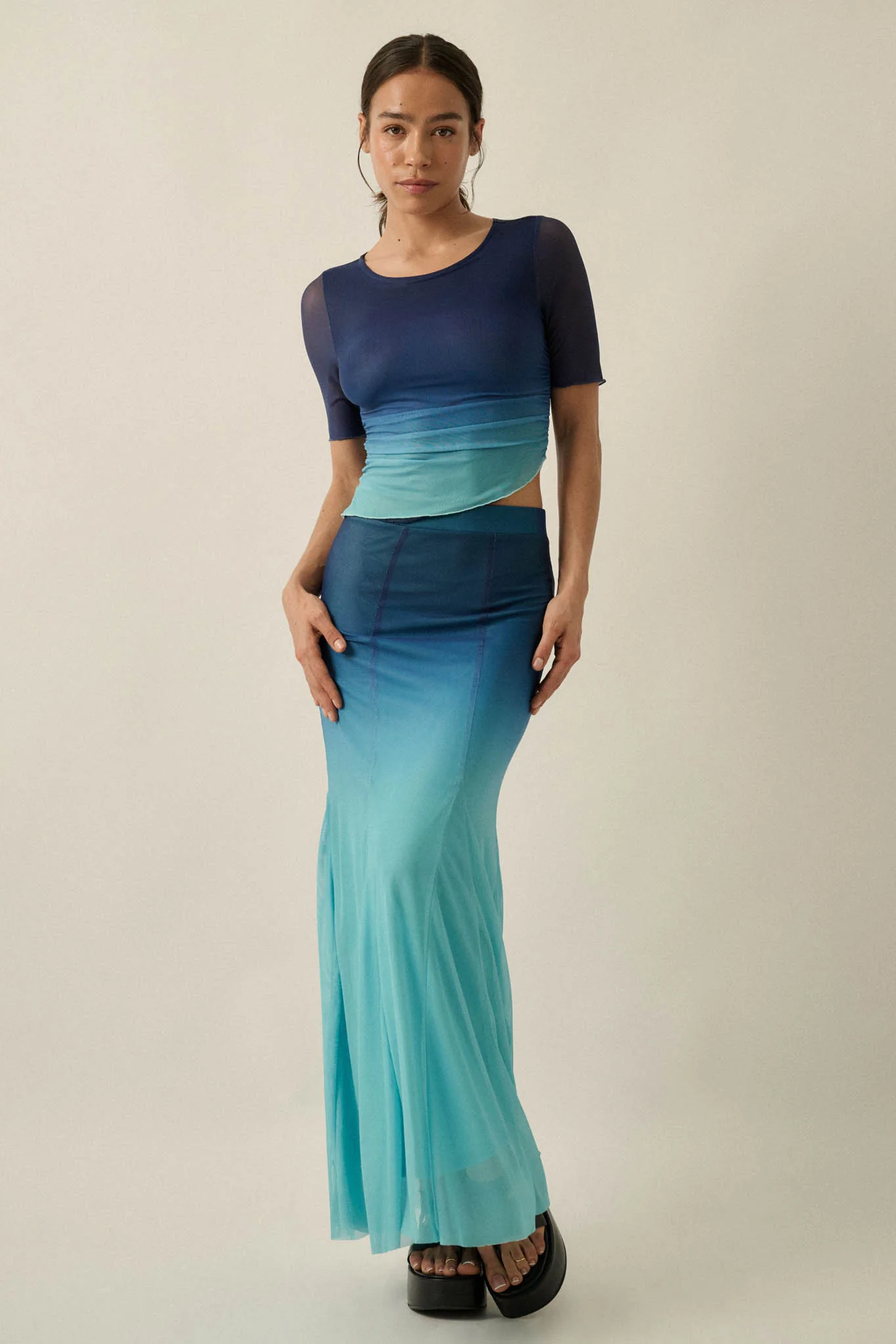 Twilight Sky Ombre Mesh Ruched Asymmetrical Top - Image 6