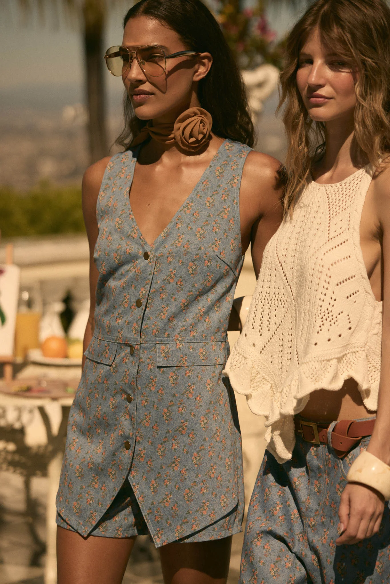 Twill Garden Floral-Print Denim Vest Romper - Image 3