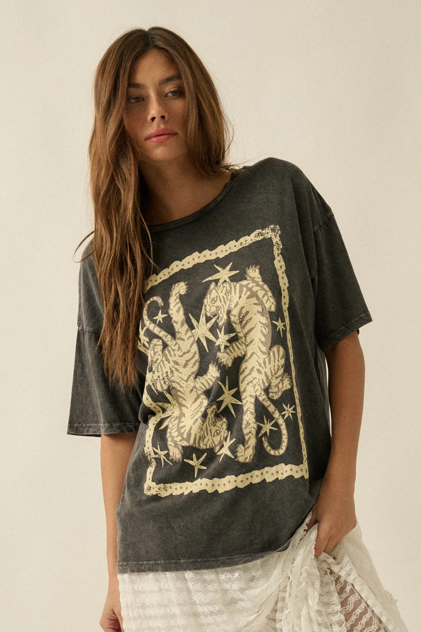 Twin Tigers Vintage-Wash Oversize Graphic Tee - Image 6