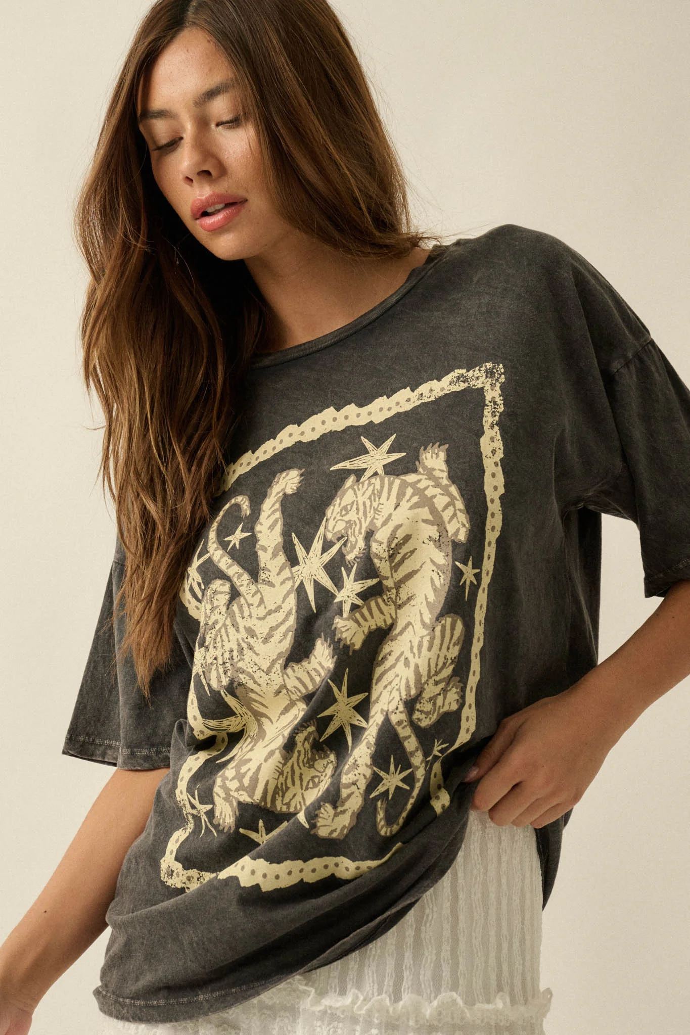 Twin Tigers Vintage-Wash Oversize Graphic Tee - Image 7