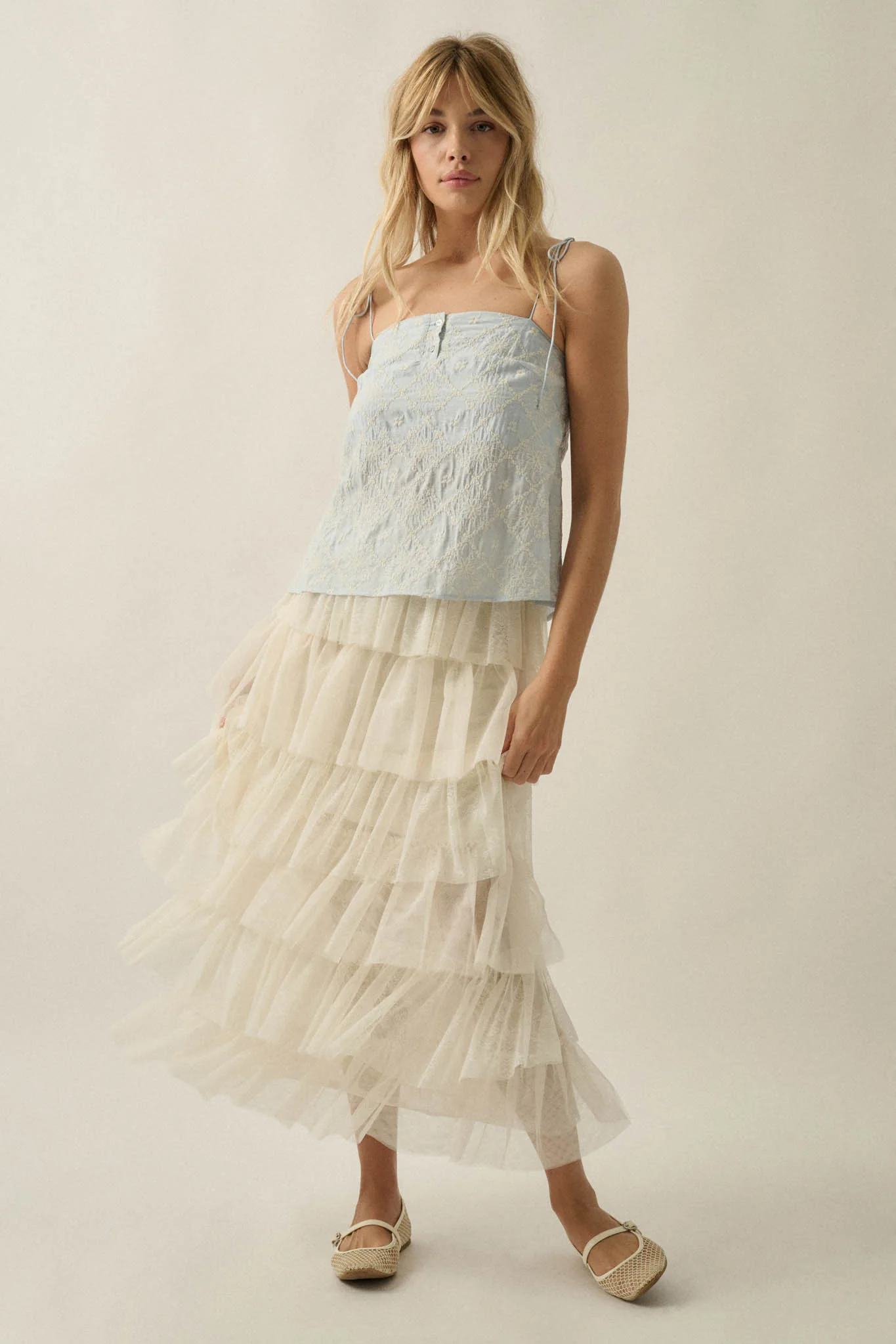 Twirl Power Floral Lace and Tulle Ruffle Maxi Skirt - Image 7