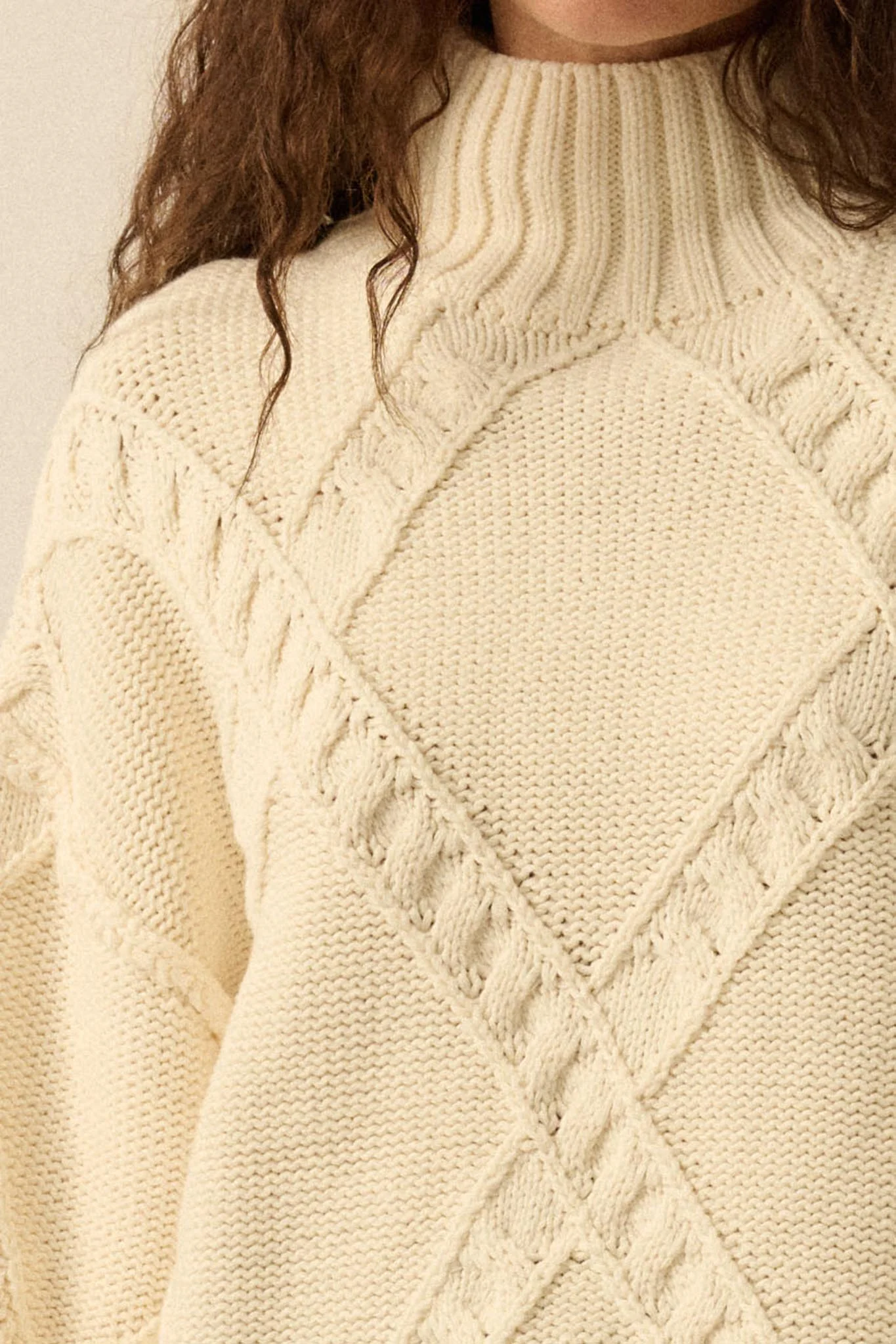 Twist Ending Oversize Cable Knit Mock-Neck Sweater - Image 14