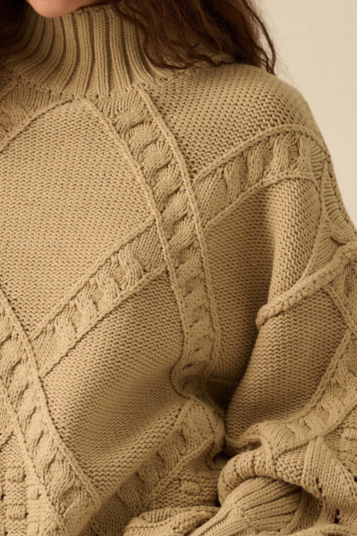 Twist Ending Oversize Cable Knit Mock-Neck Sweater - Image 5
