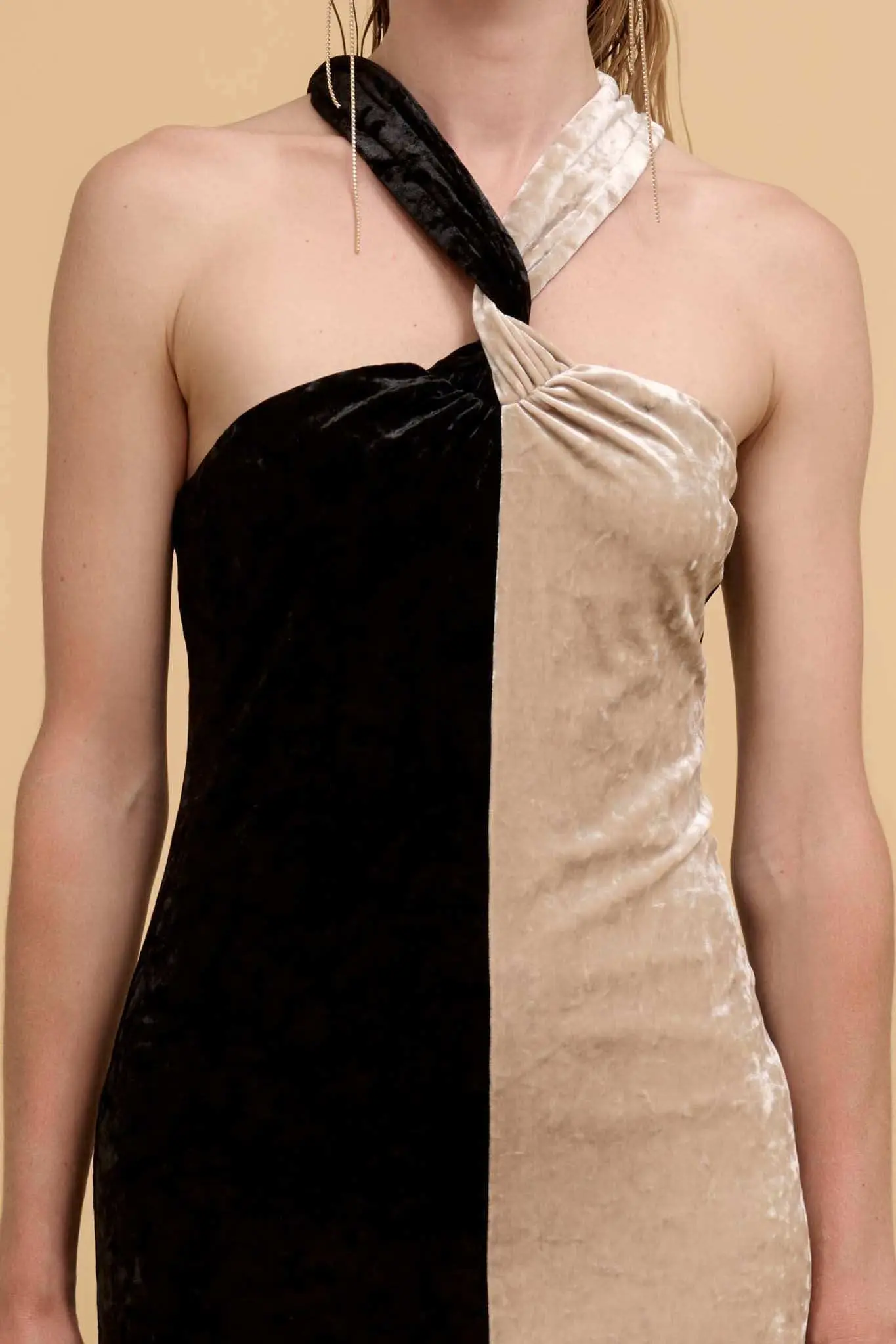 Two Timer Colorblock Velvet Halter Maxi Dress - Image 10