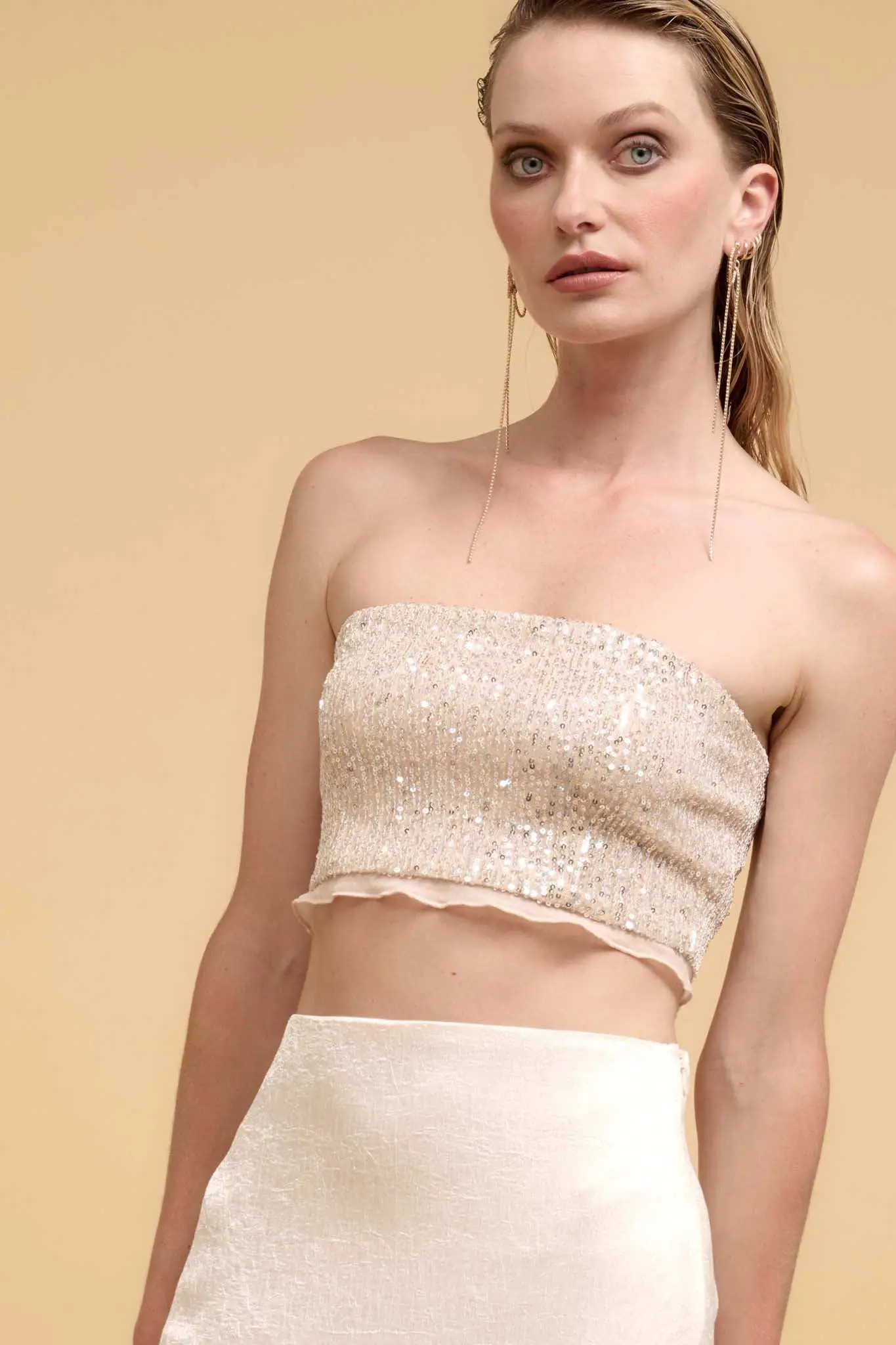 Up All Night Ruffle-Trim Sequin Tube Top - Image 7
