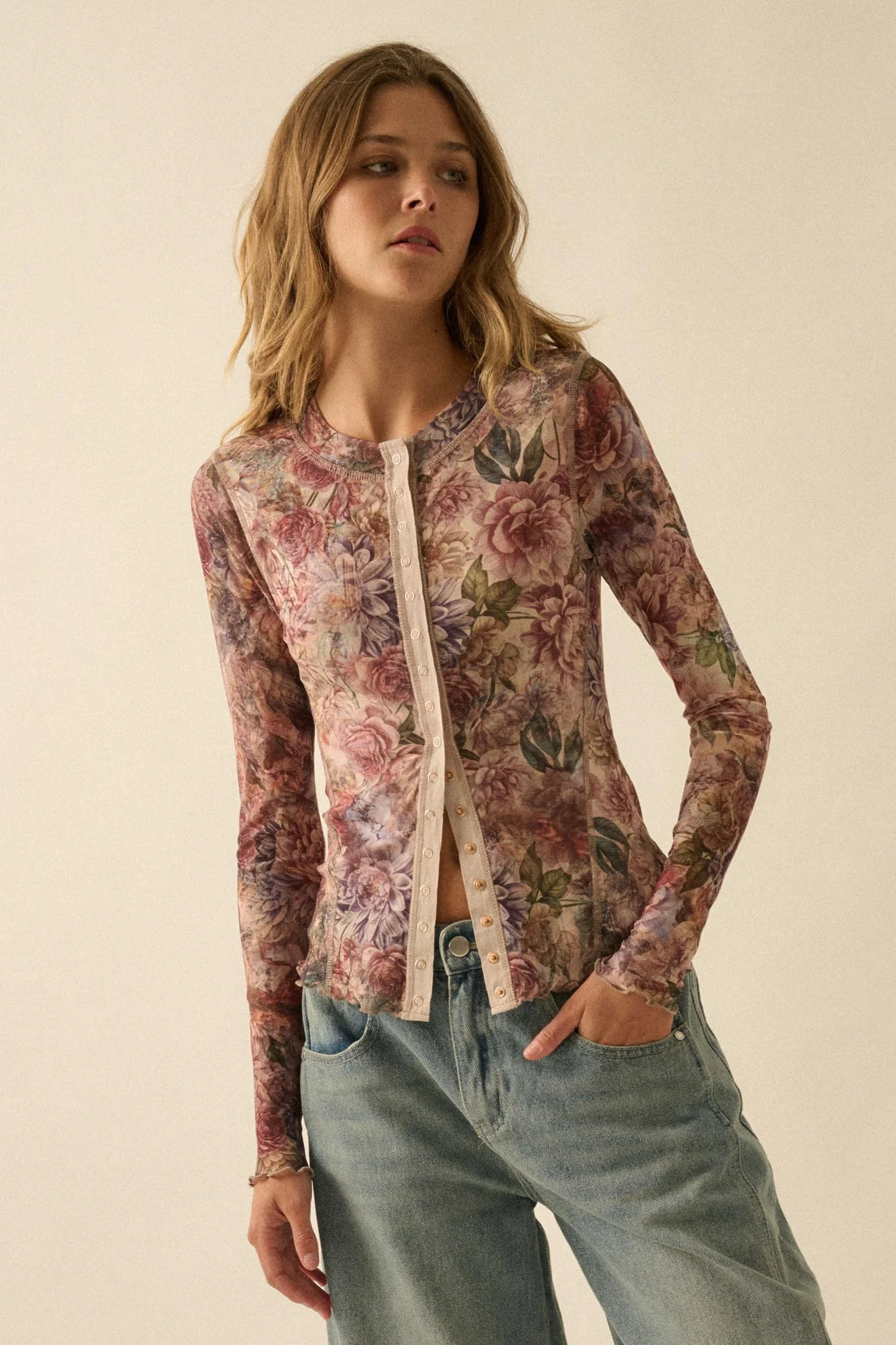 Valley Breeze Floral Mesh Snap-Front Top - Image 4