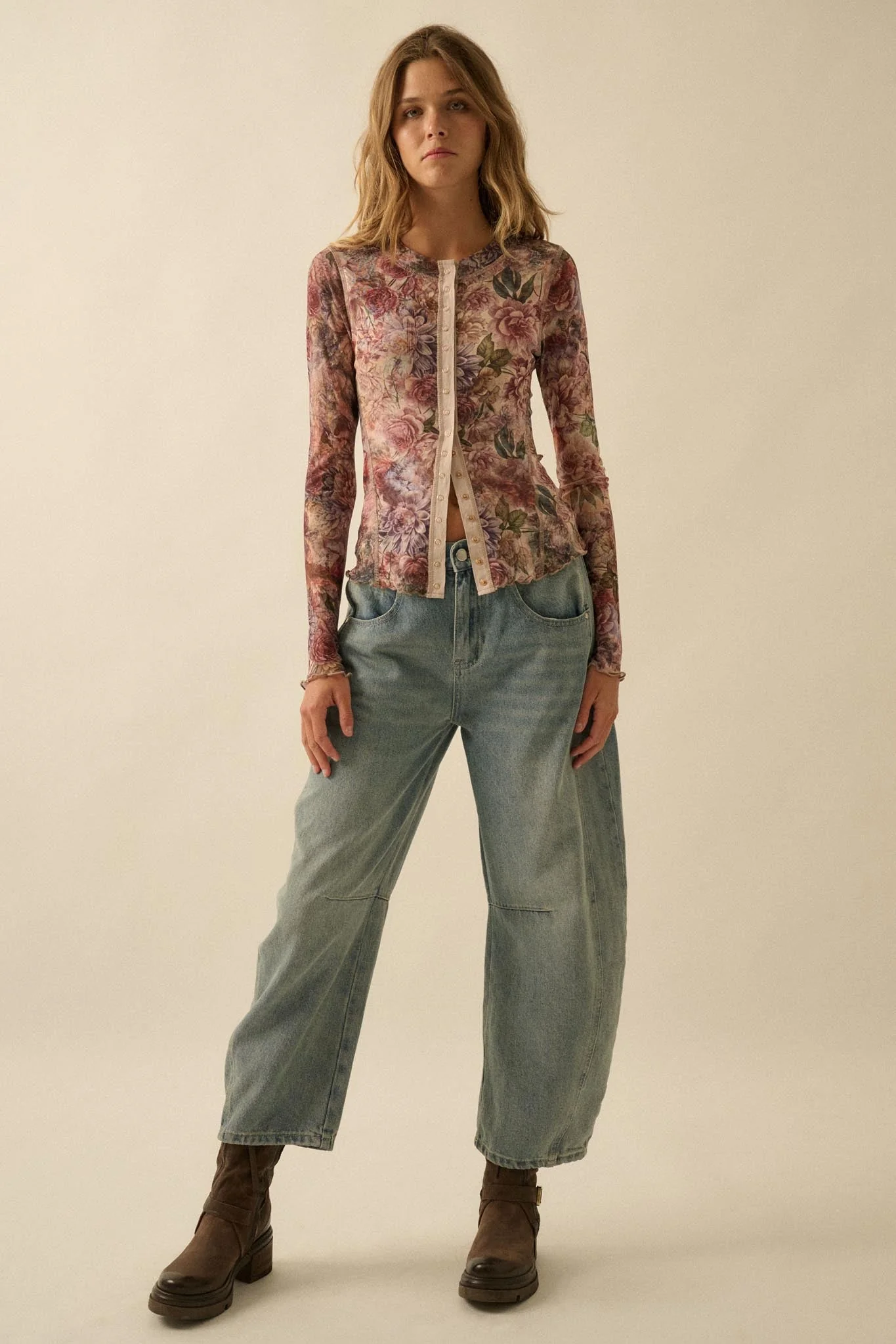 Valley Breeze Floral Mesh Snap-Front Top - Image 6