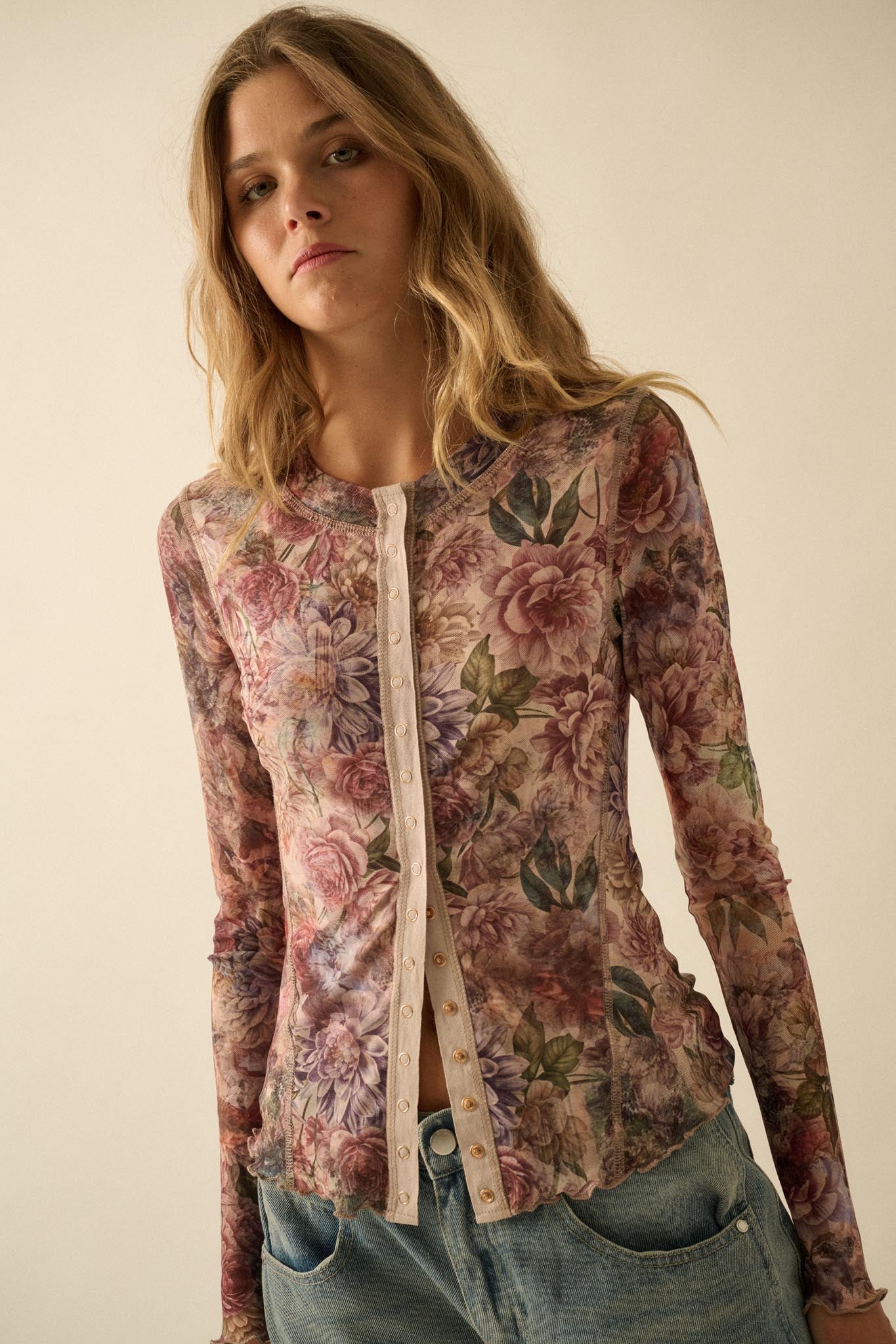 Valley Breeze Floral Mesh Snap-Front Top - Image 7