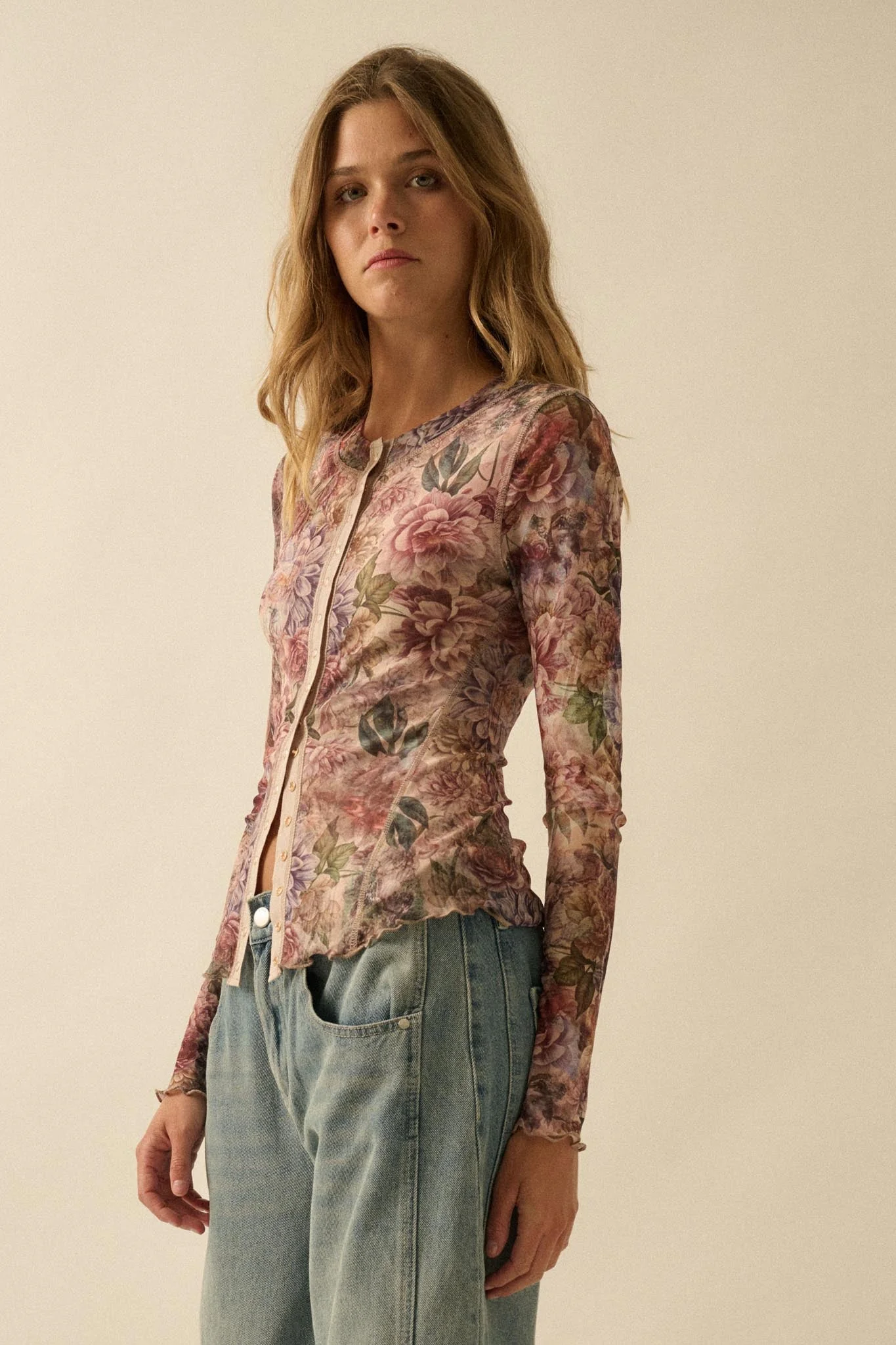 Valley Breeze Floral Mesh Snap-Front Top - Image 8