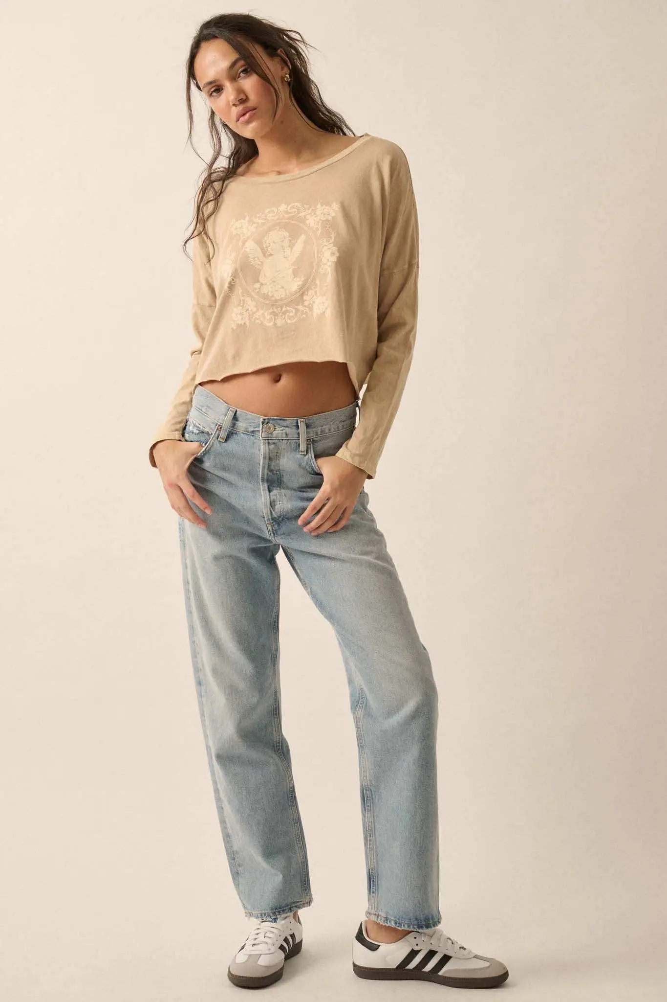 Vintage Angel Cropped Long-Sleeve Graphic Tee - Image 10