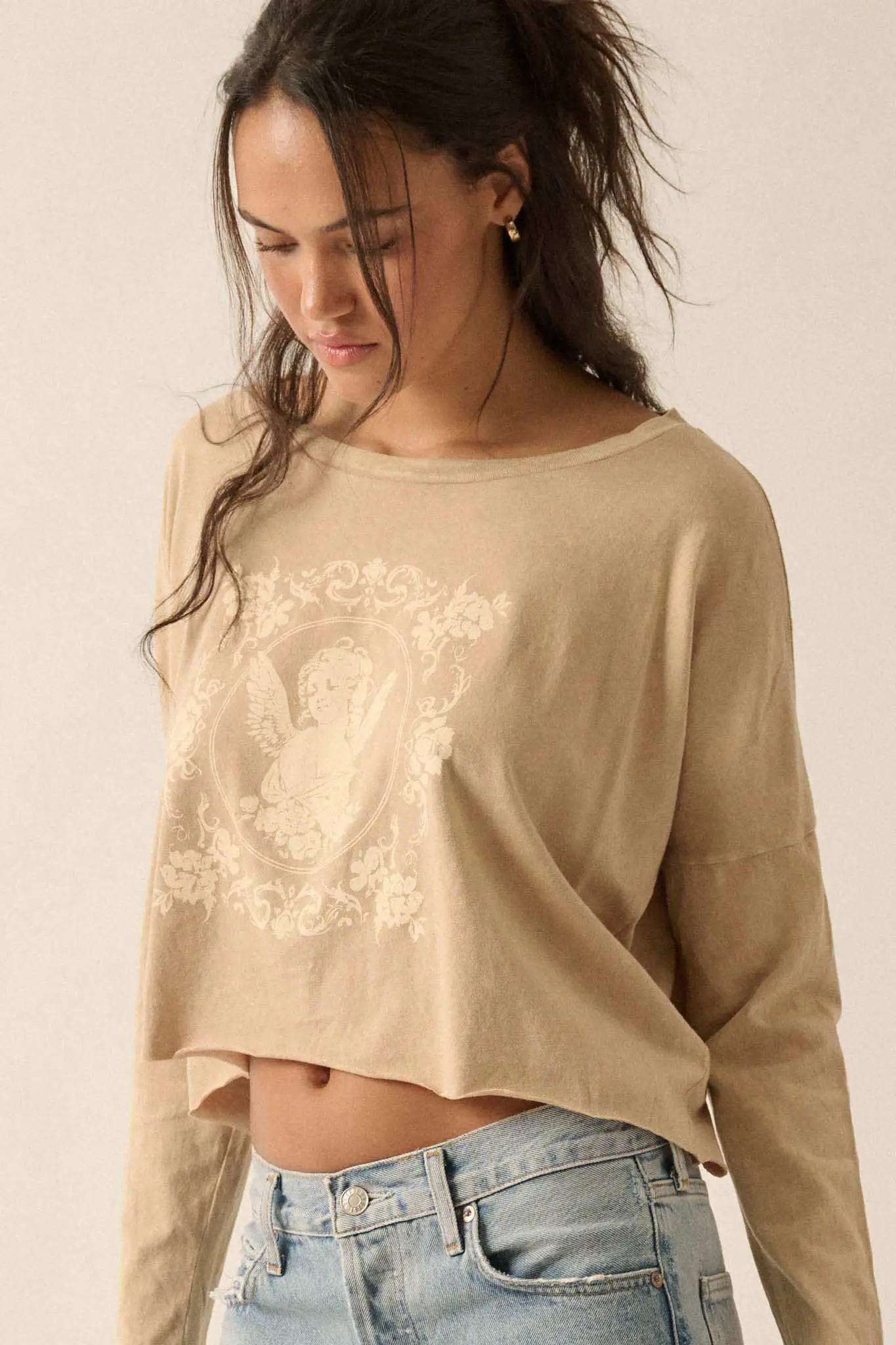 Vintage Angel Cropped Long-Sleeve Graphic Tee - Image 11