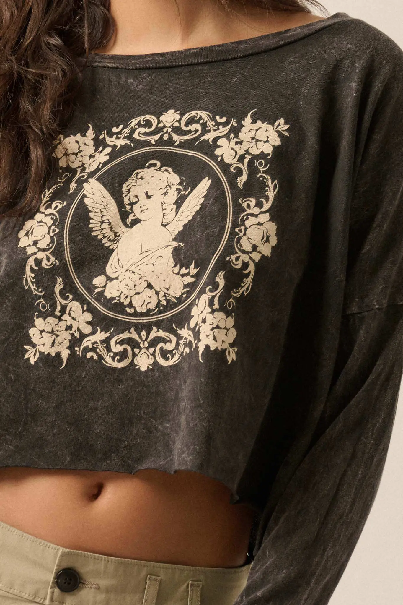 Vintage Angel Cropped Long-Sleeve Graphic Tee - Image 2