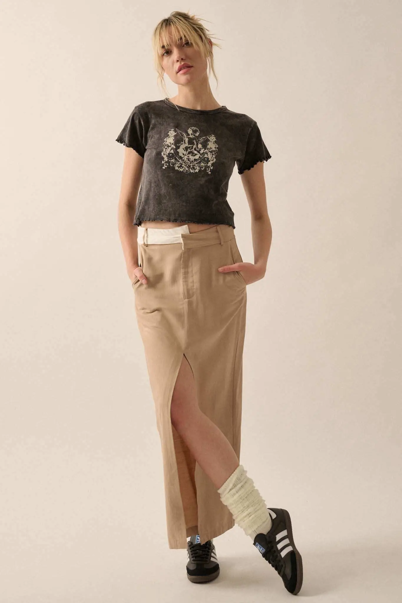 Vintage Angel Lettuce-Edge Graphic Baby Tee - Image 3