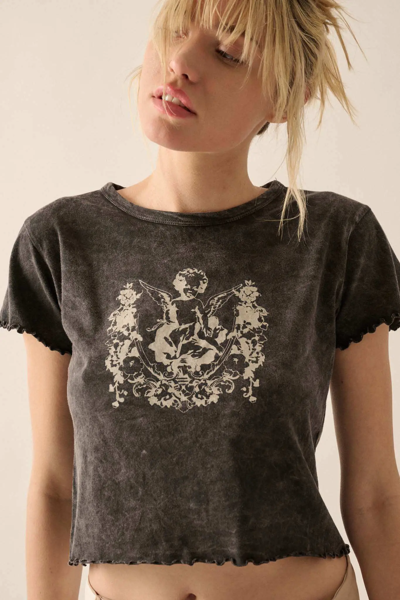 Vintage Angel Lettuce-Edge Graphic Baby Tee - Image 4