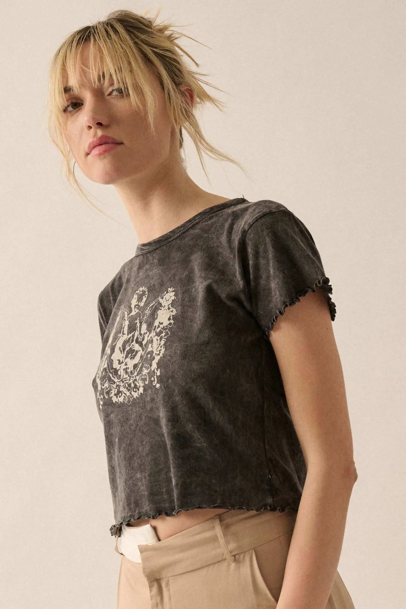 Vintage Angel Lettuce-Edge Graphic Baby Tee - Image 5