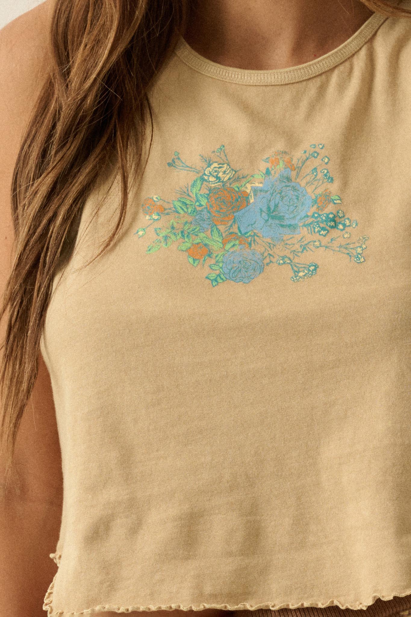 Vintage Bouquet Lettuce-Edge Graphic Tank Top - Image 2