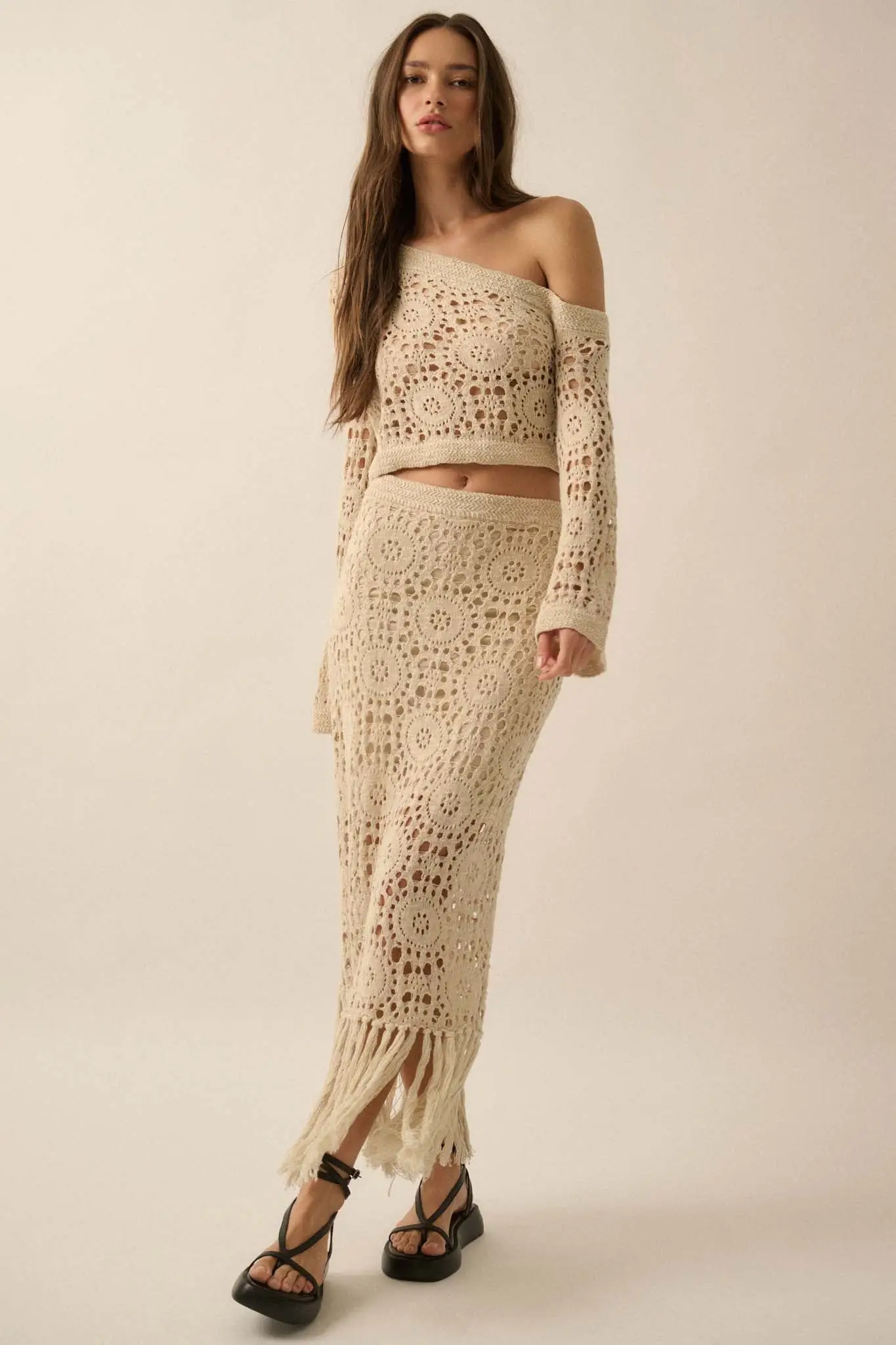 Vintage Heart Crochet Knit Cropped Sweater - Image 6