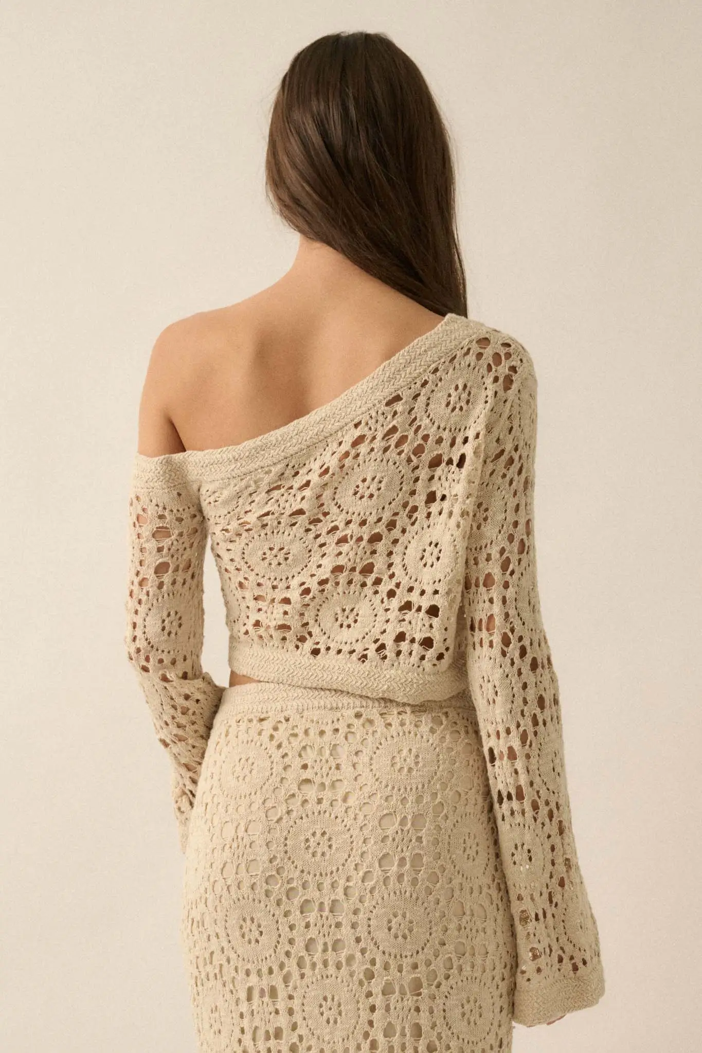 Vintage Heart Crochet Knit Cropped Sweater - Image 9