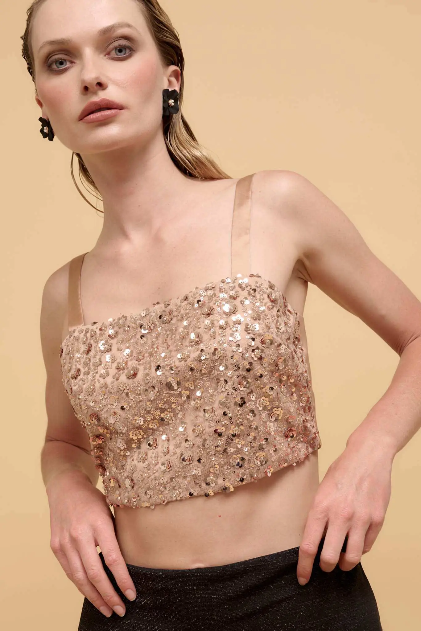 VIP List Beaded Sequin Cropped Cami Top - Image 10
