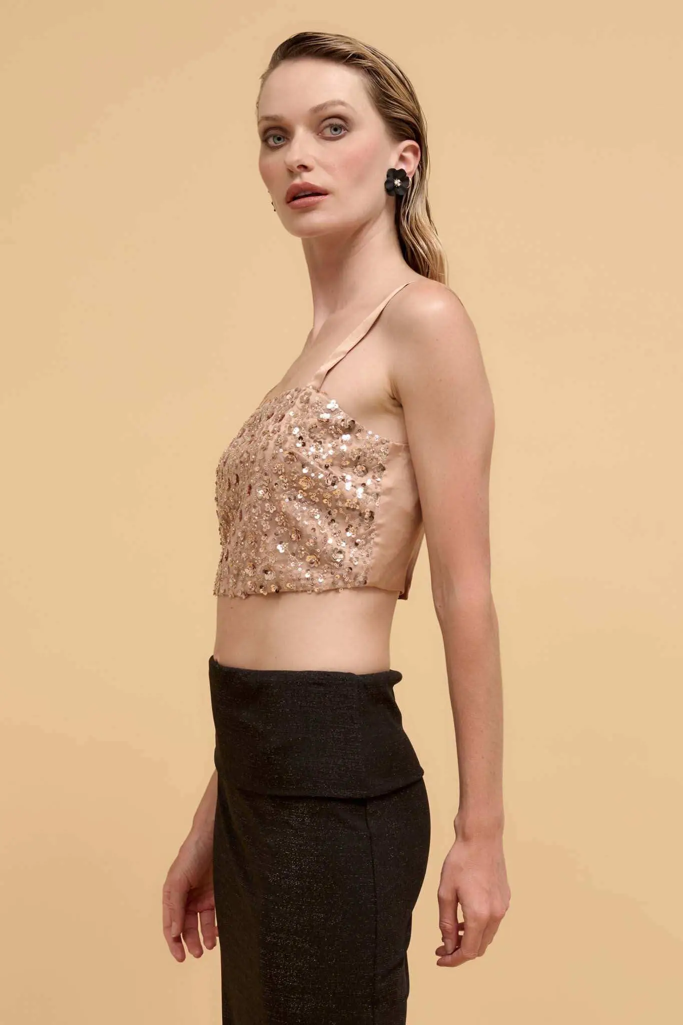 VIP List Beaded Sequin Cropped Cami Top - Image 11