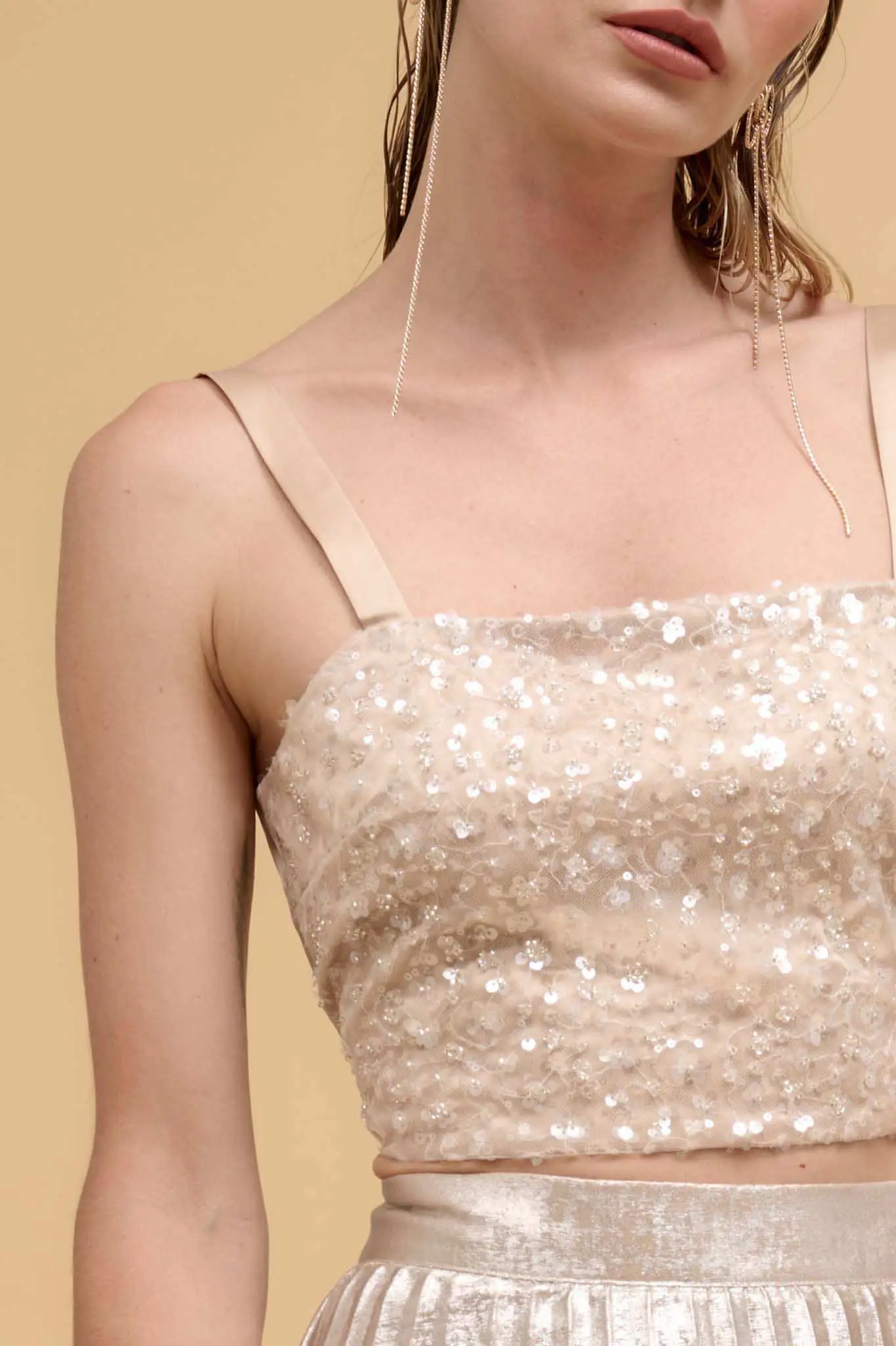 VIP List Beaded Sequin Cropped Cami Top - Image 2