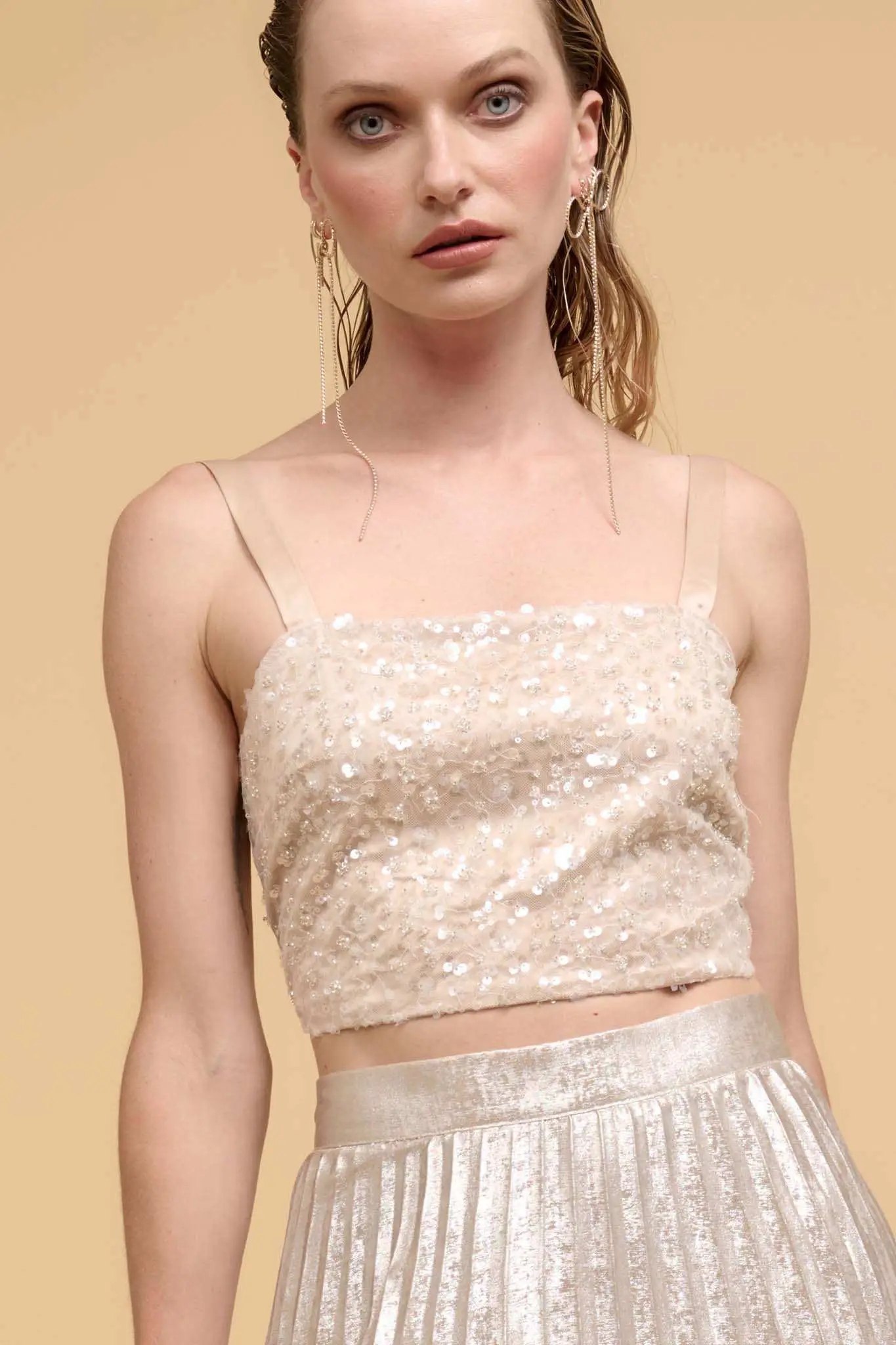 VIP List Beaded Sequin Cropped Cami Top - Image 4