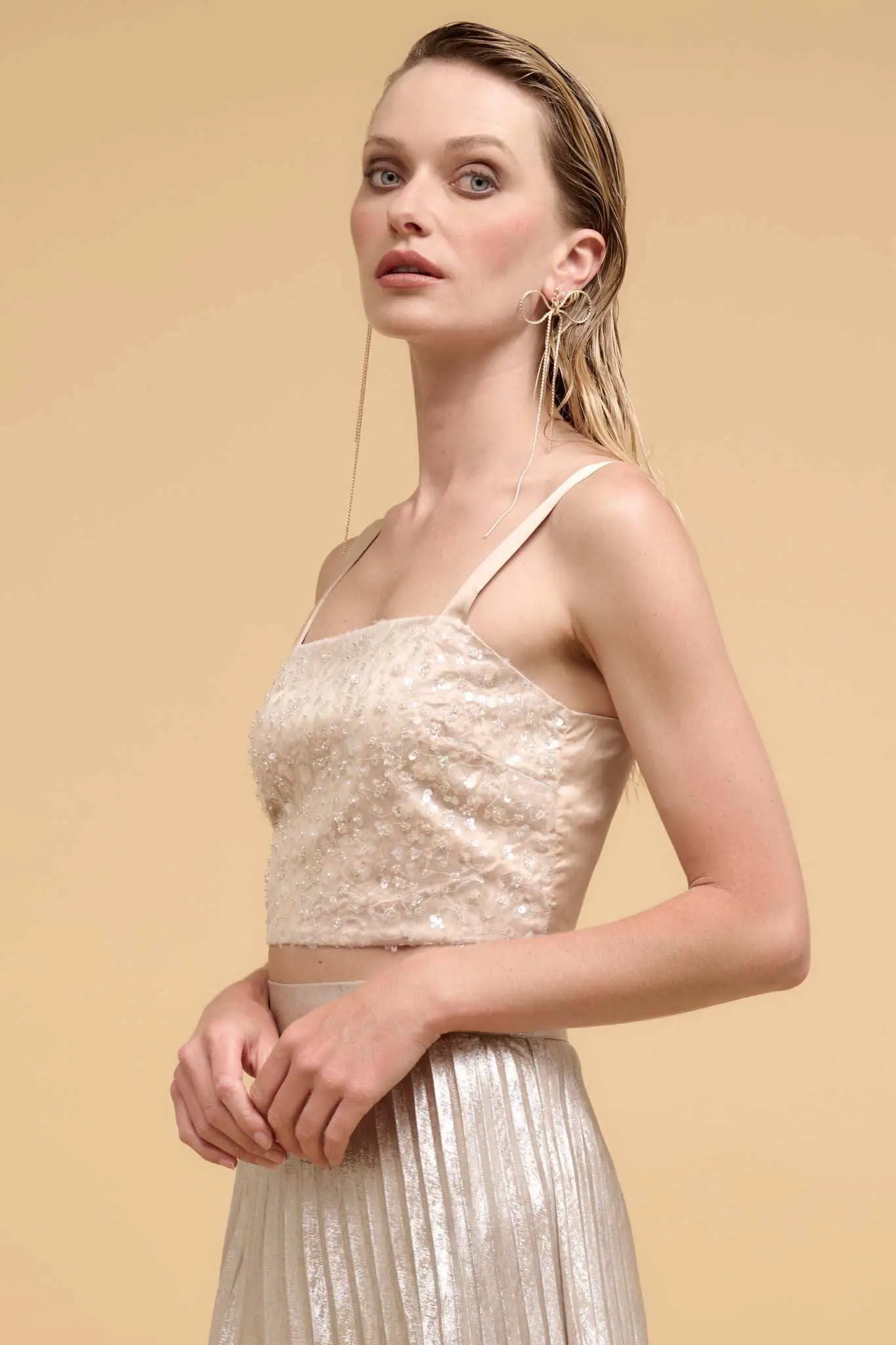 VIP List Beaded Sequin Cropped Cami Top - Image 5