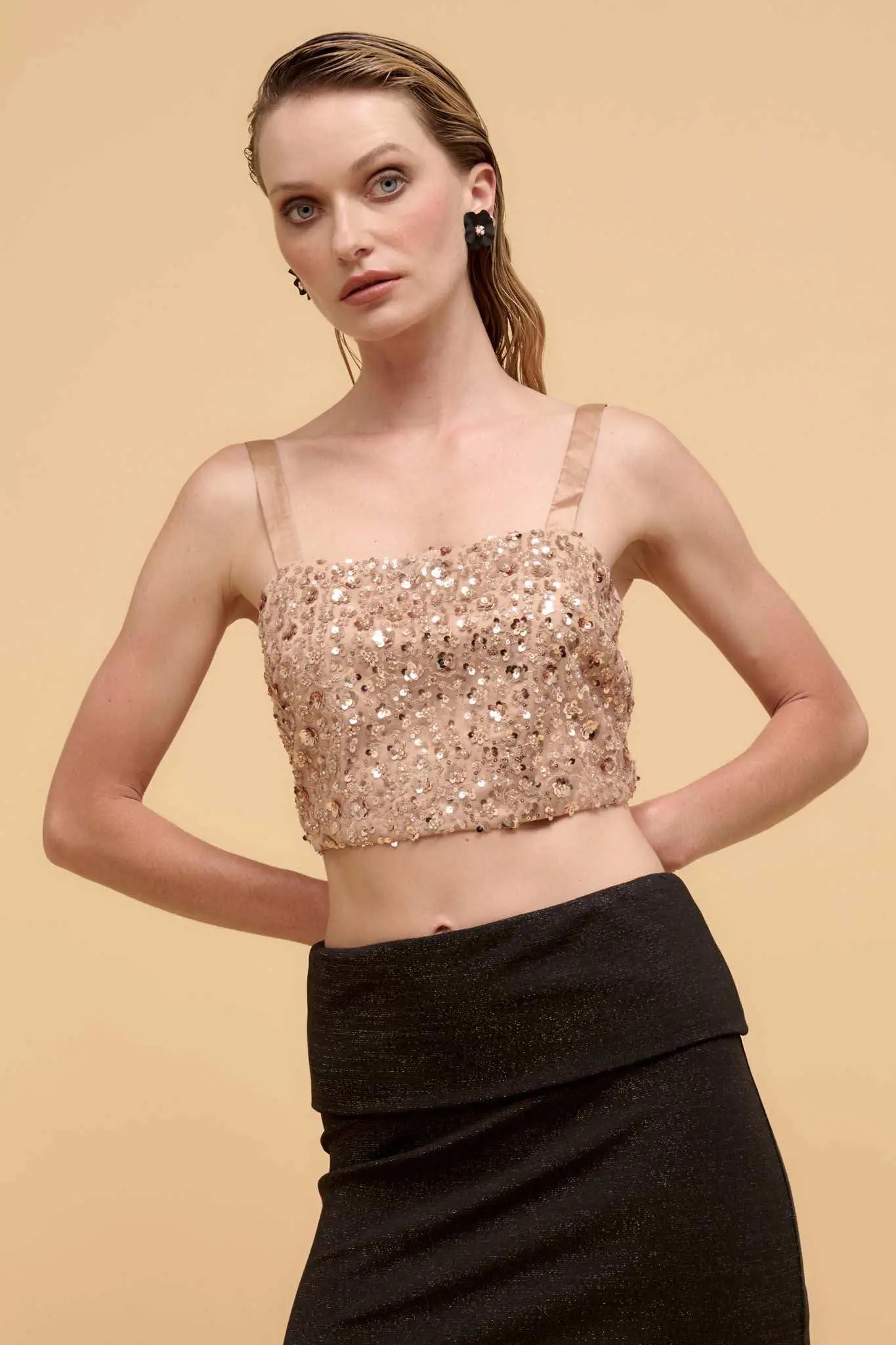 VIP List Beaded Sequin Cropped Cami Top - Image 7