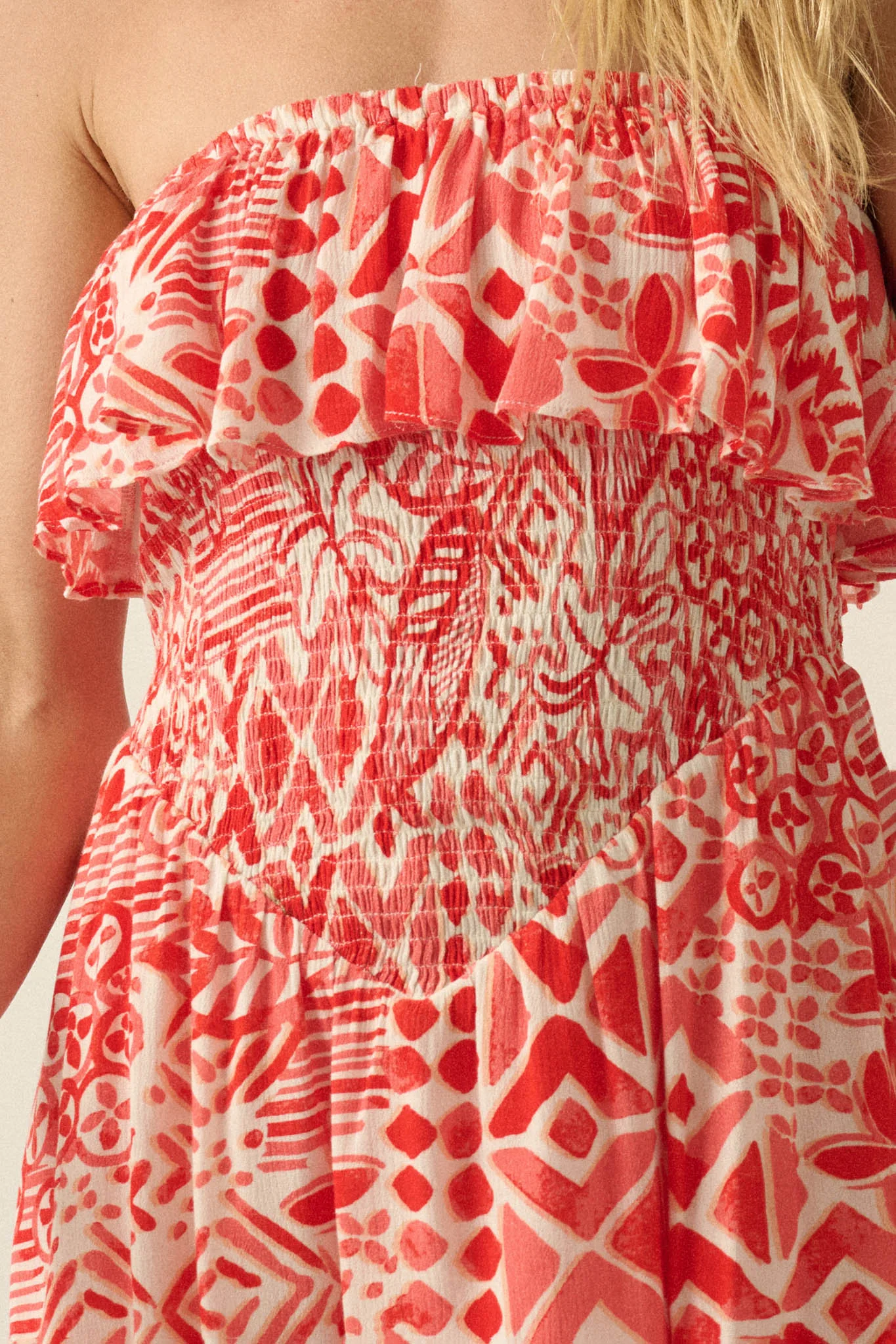 Voyaging Soul Batik-Print Strapless Flounce Romper - Image 11