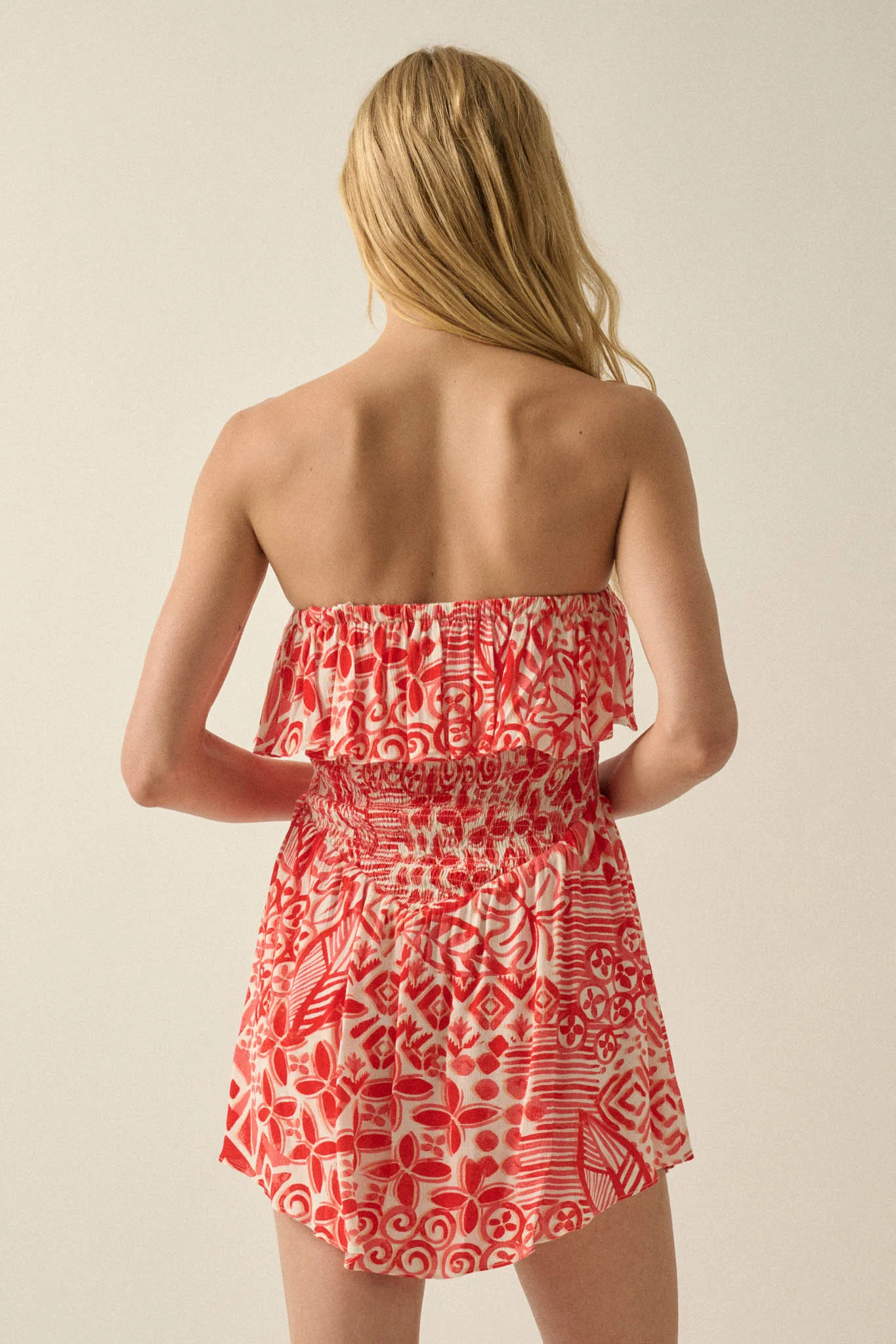 Voyaging Soul Batik-Print Strapless Flounce Romper - Image 15