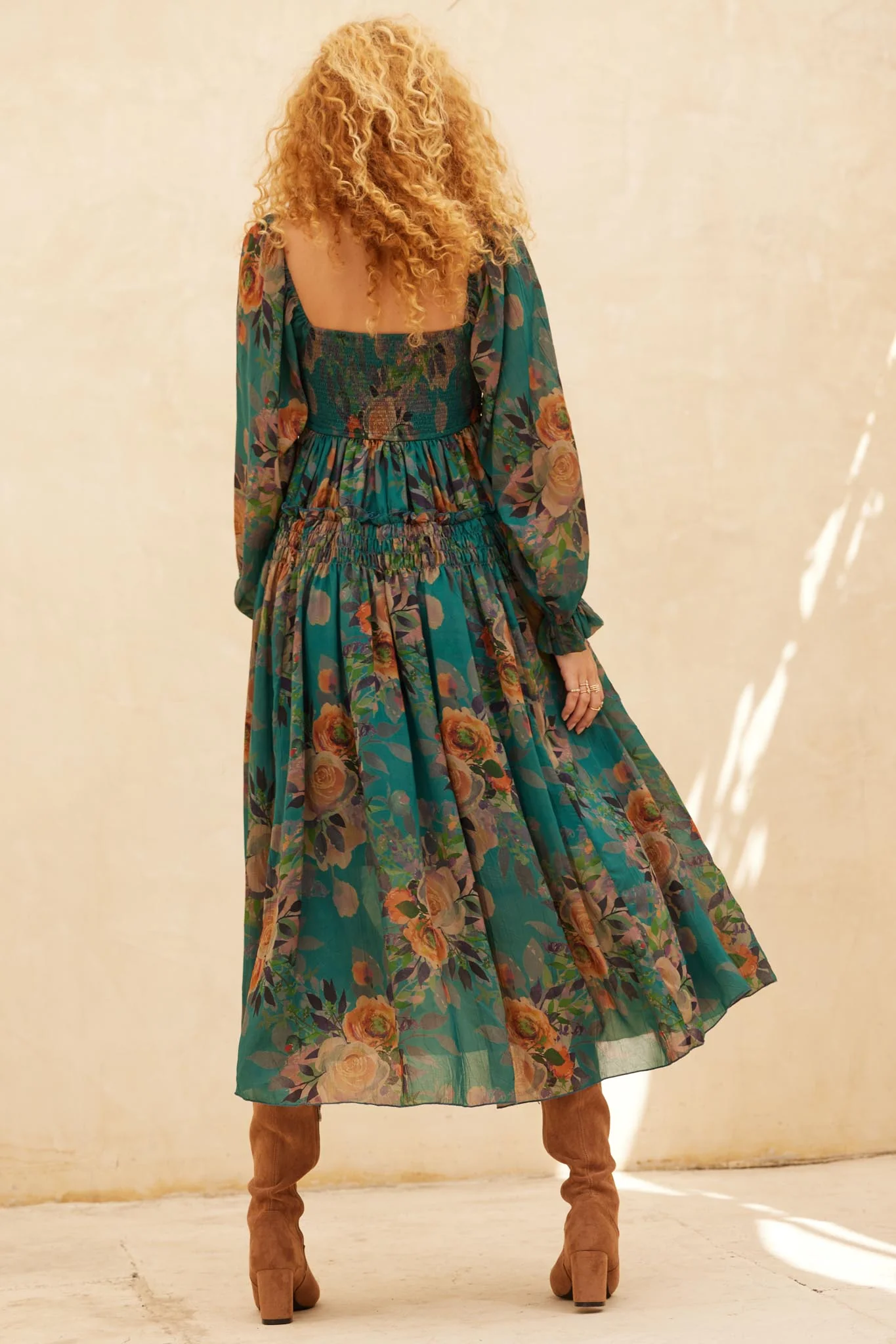 Wandering Rose Smocked Floral Chiffon Midi Dress - Image 15