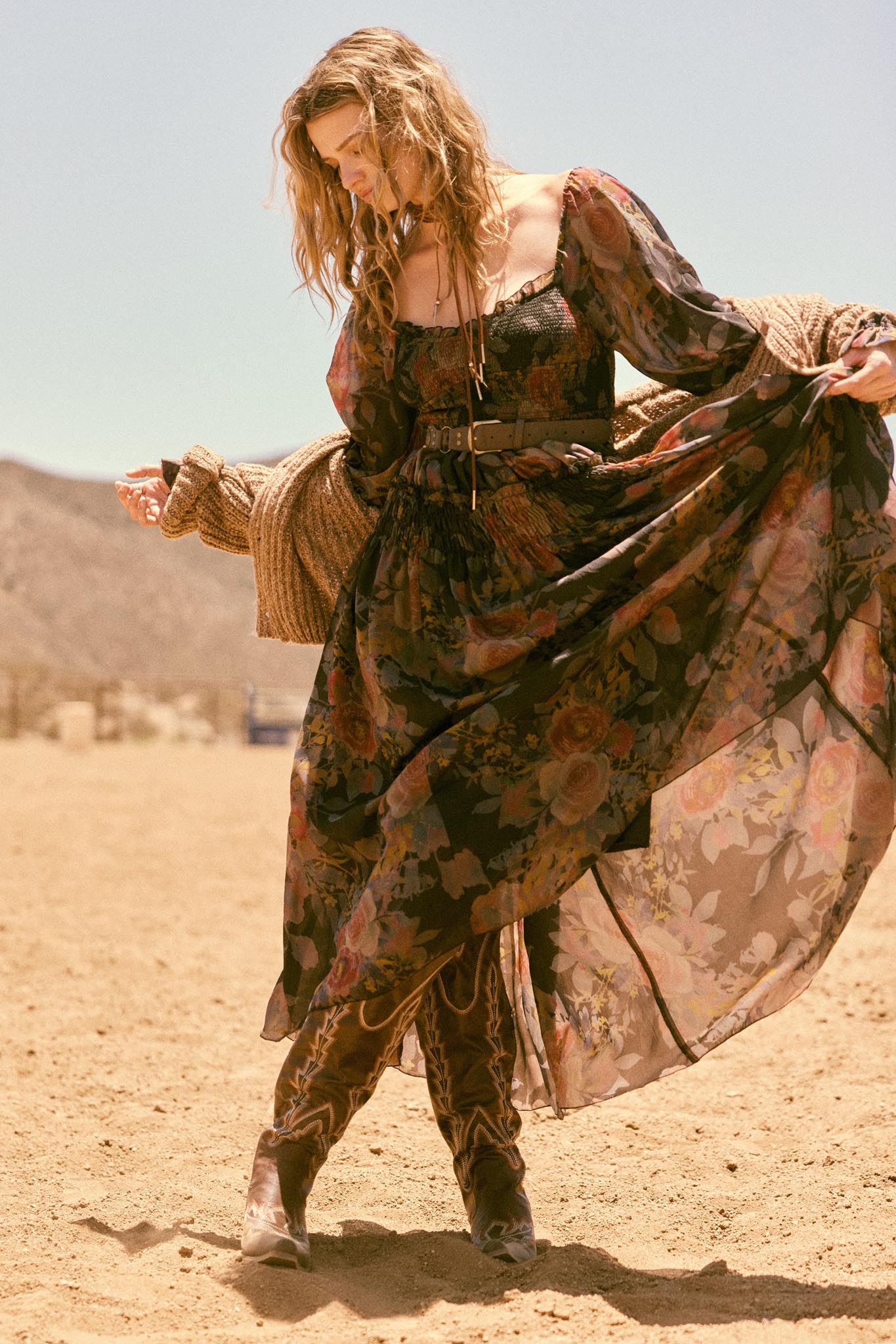 Wandering Rose Smocked Floral Chiffon Midi Dress - Image 2