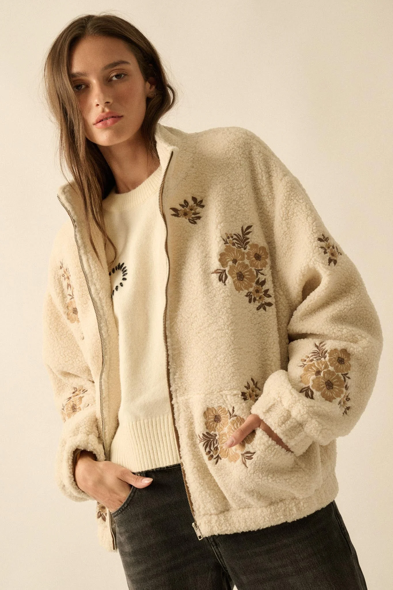 Warm Blossoms Floral-Embroidered Fleece Jacket - Image 13