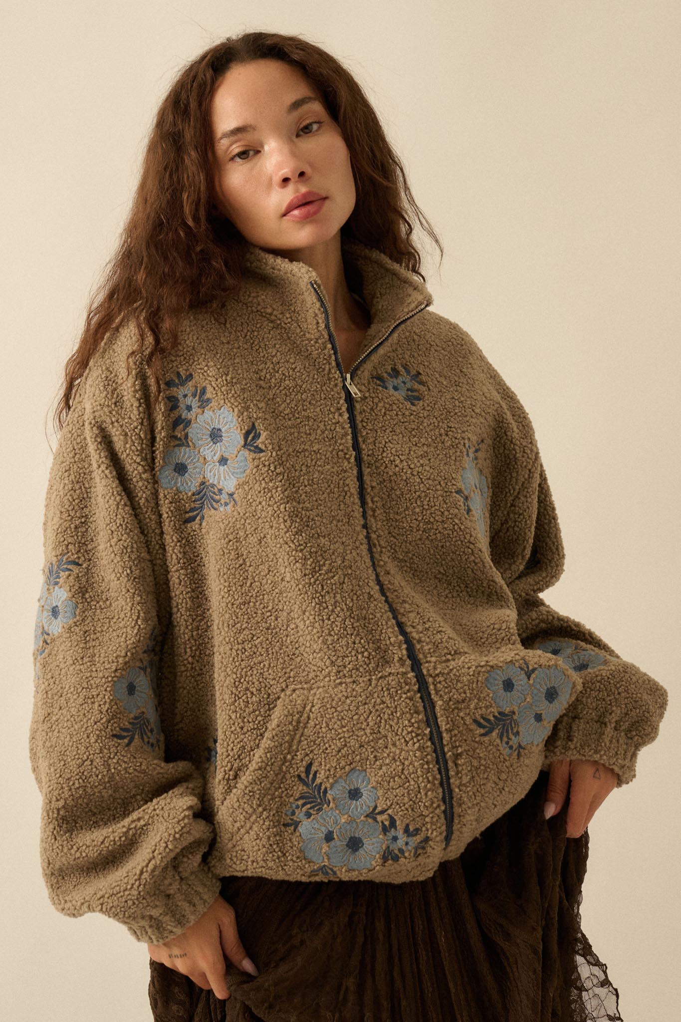 Warm Blossoms Floral-Embroidered Fleece Jacket - Image 4
