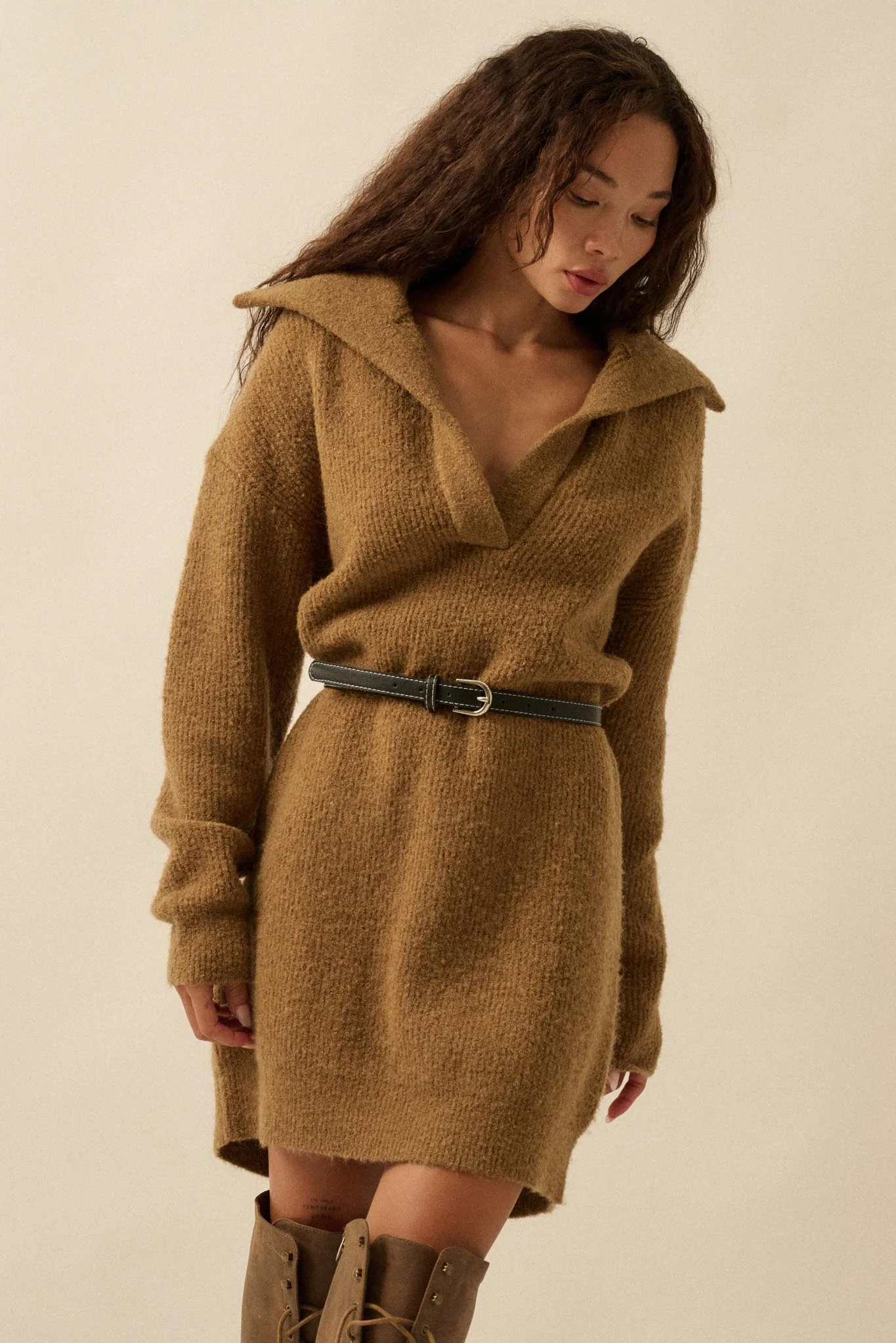 Warm Welcome Collared Split-Neck Mini Sweater Dress - Image 16