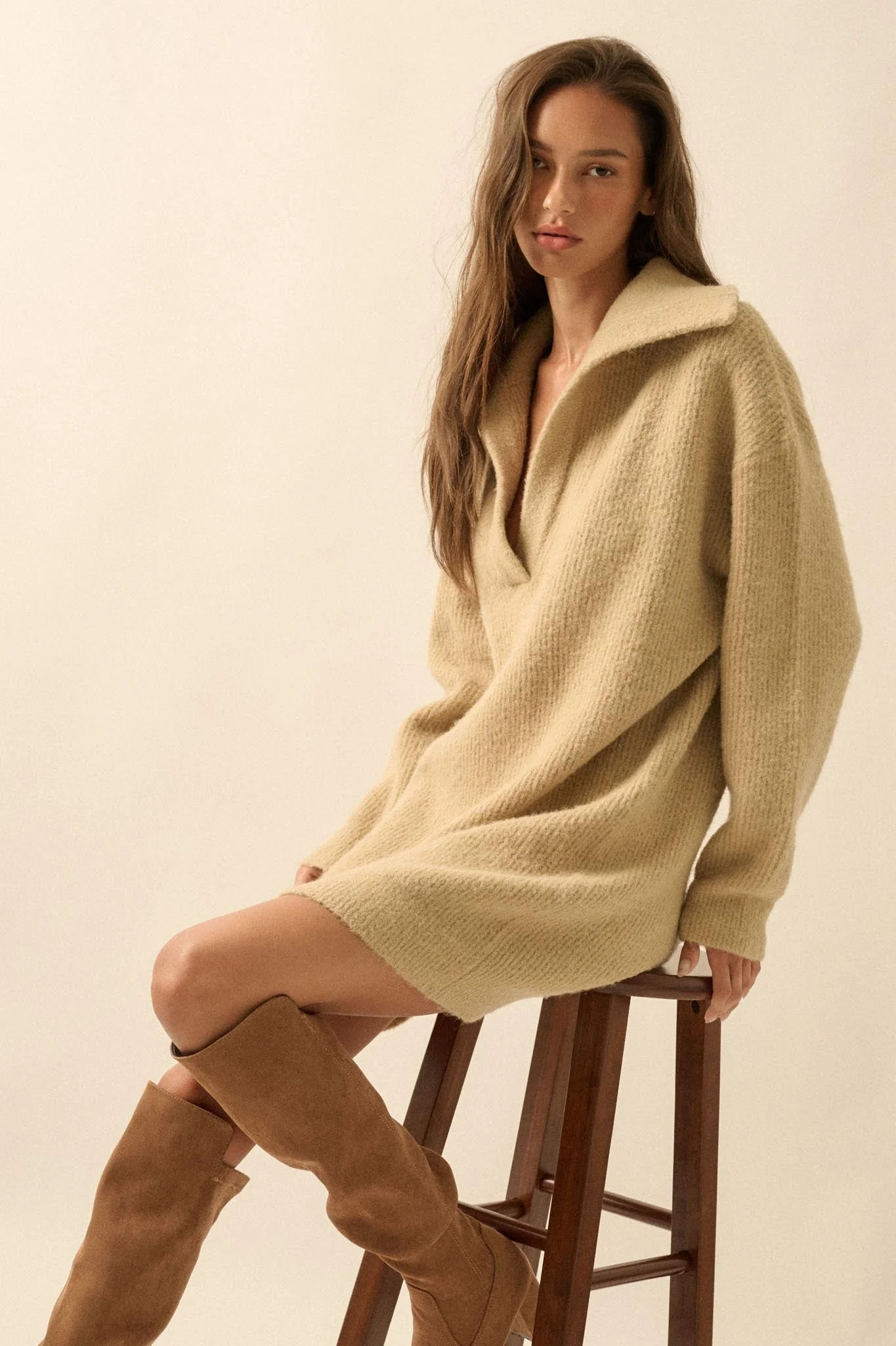 Warm Welcome Collared Split-Neck Mini Sweater Dress - Image 7