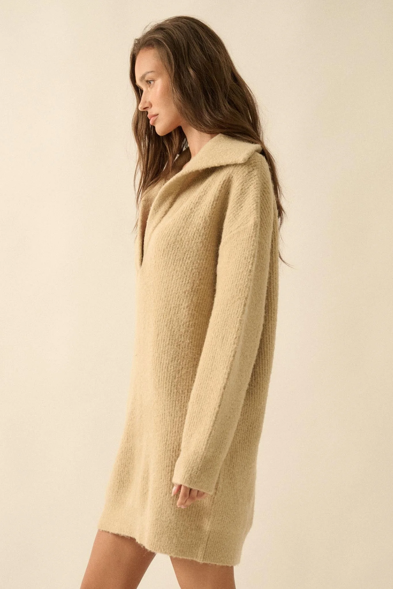 Warm Welcome Collared Split-Neck Mini Sweater Dress - Image 8