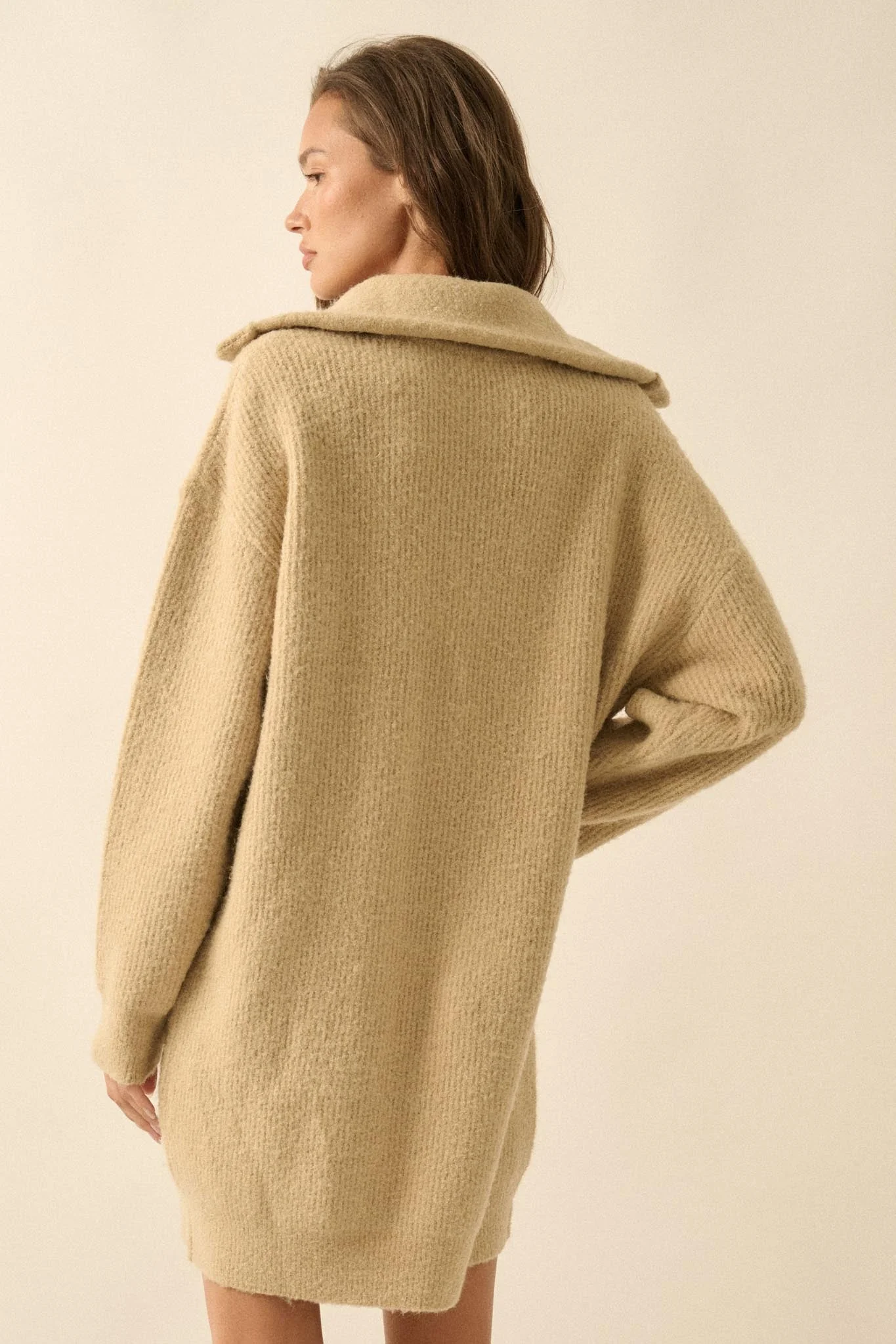 Warm Welcome Collared Split-Neck Mini Sweater Dress - Image 9