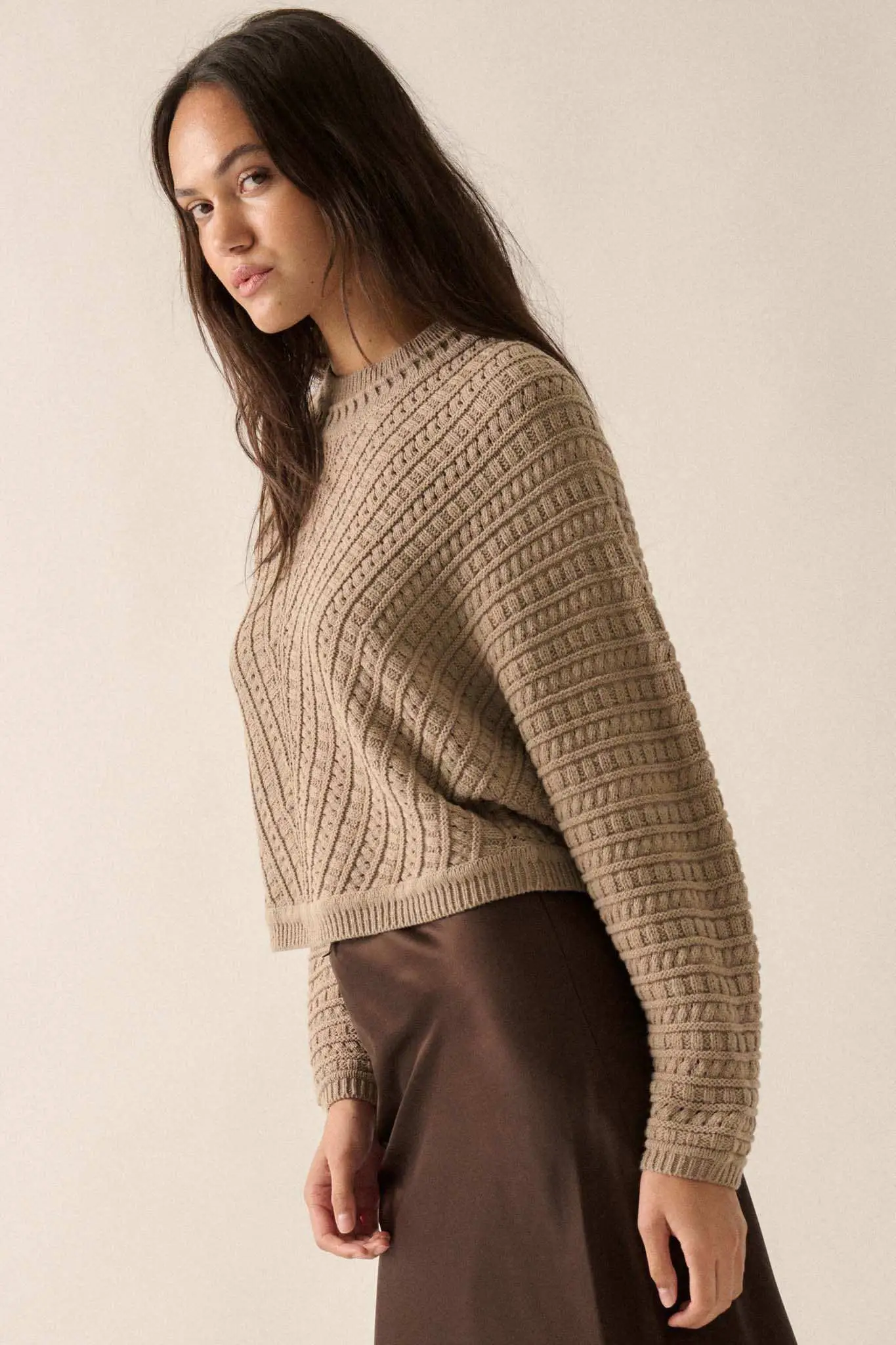 Warm Wishes Pointelle Cable Knit Dolman Sweater - Image 11