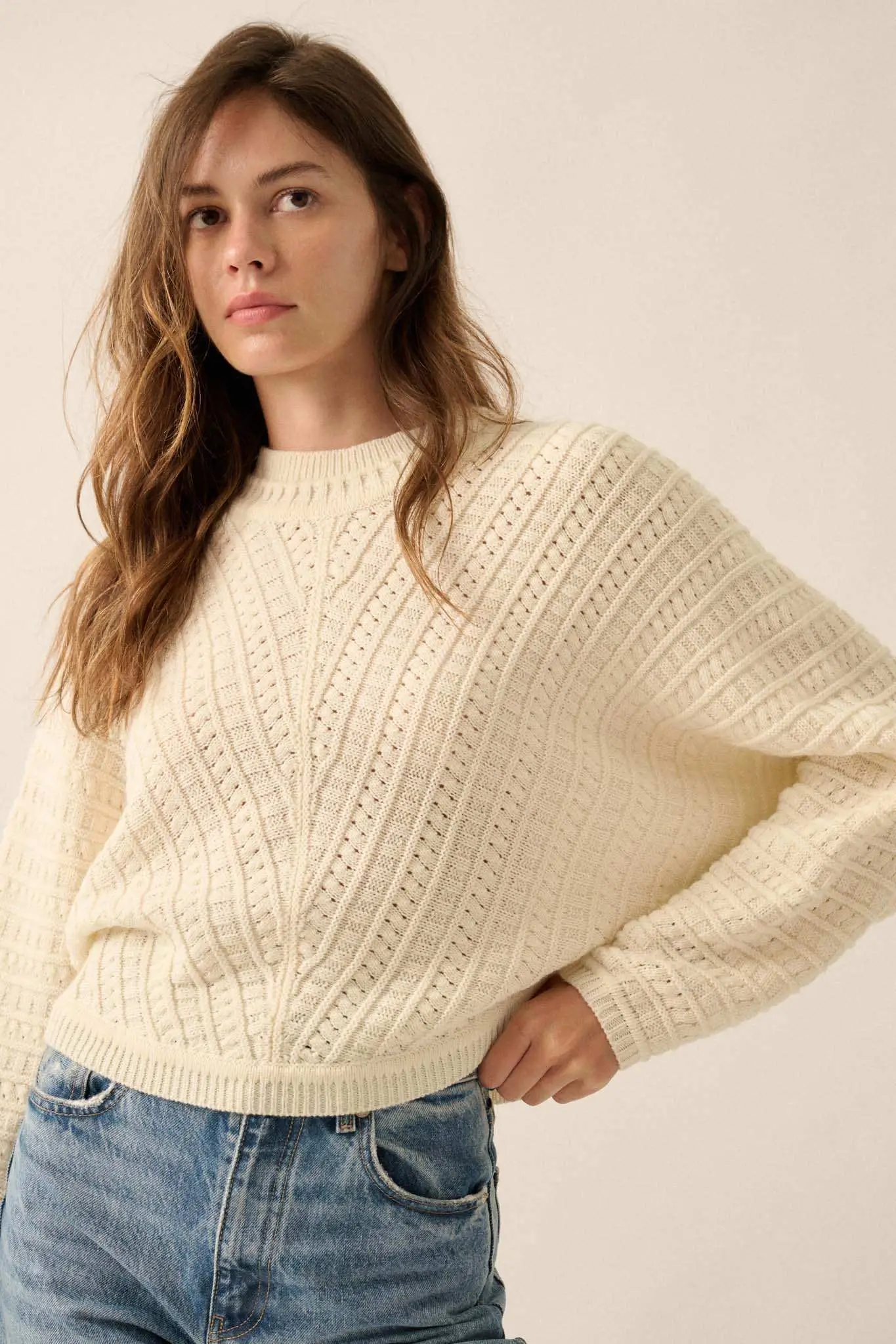 Warm Wishes Pointelle Cable Knit Dolman Sweater - Image 3
