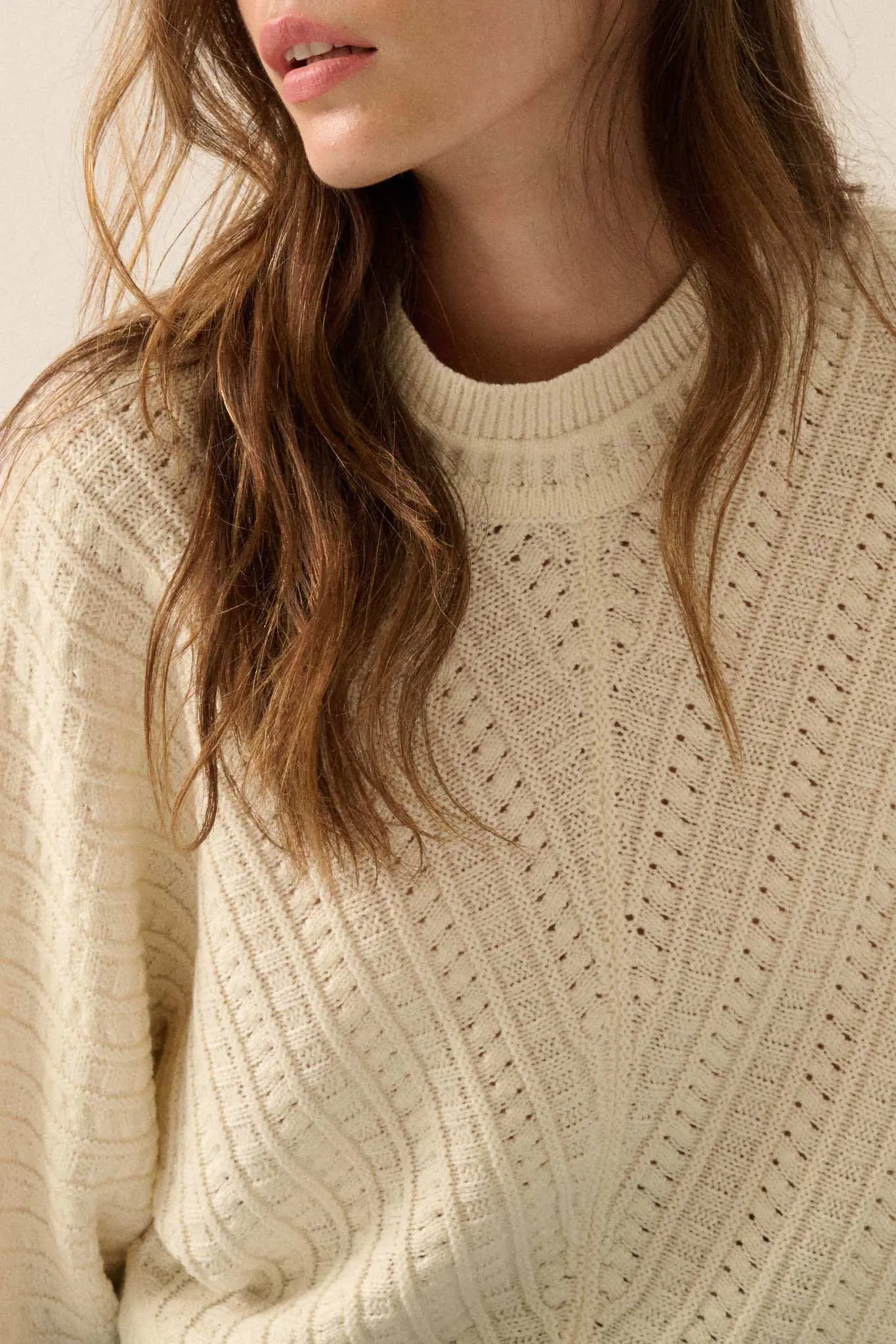Warm Wishes Pointelle Cable Knit Dolman Sweater - Image 4