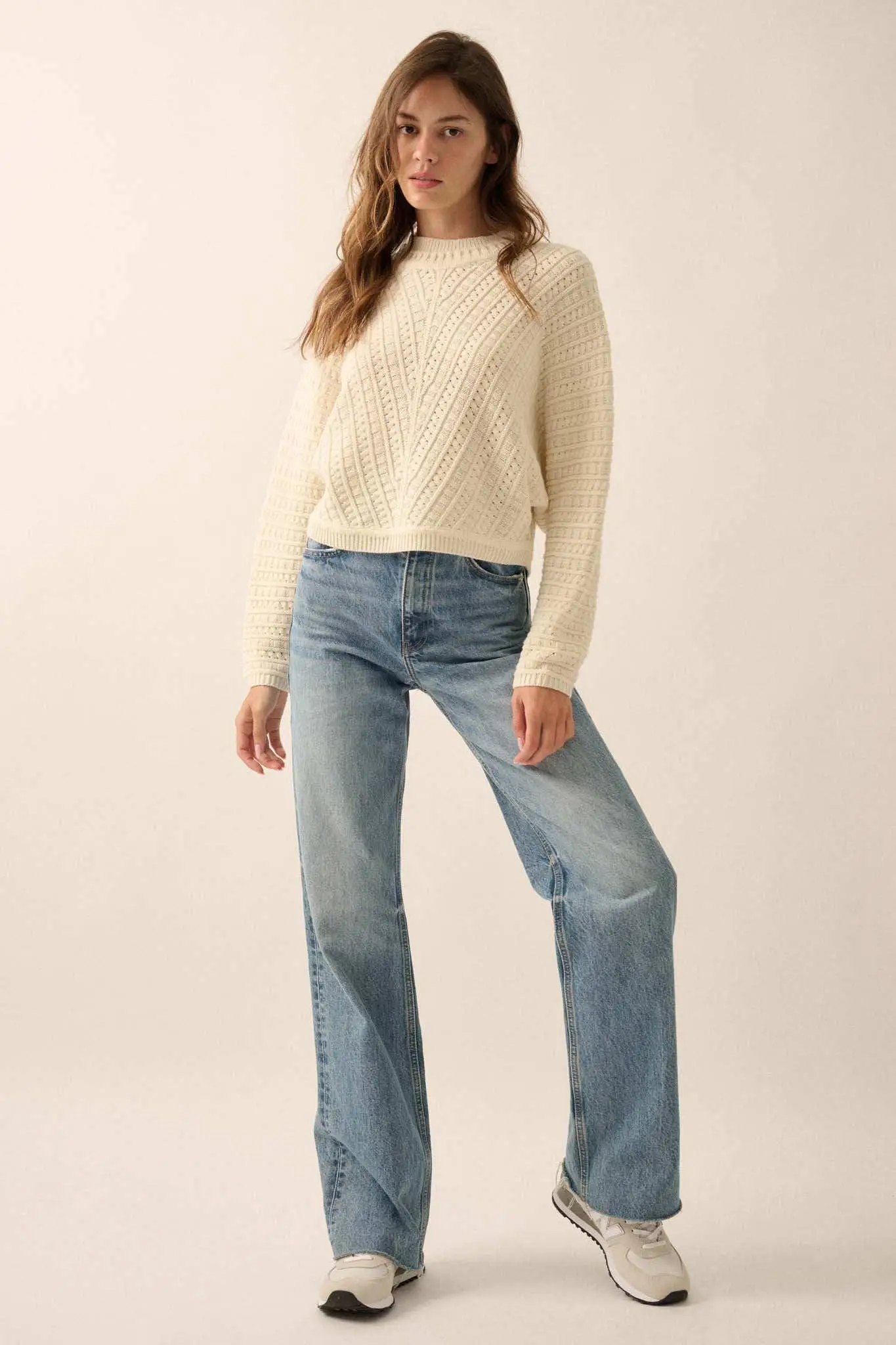 Warm Wishes Pointelle Cable Knit Dolman Sweater - Image 5