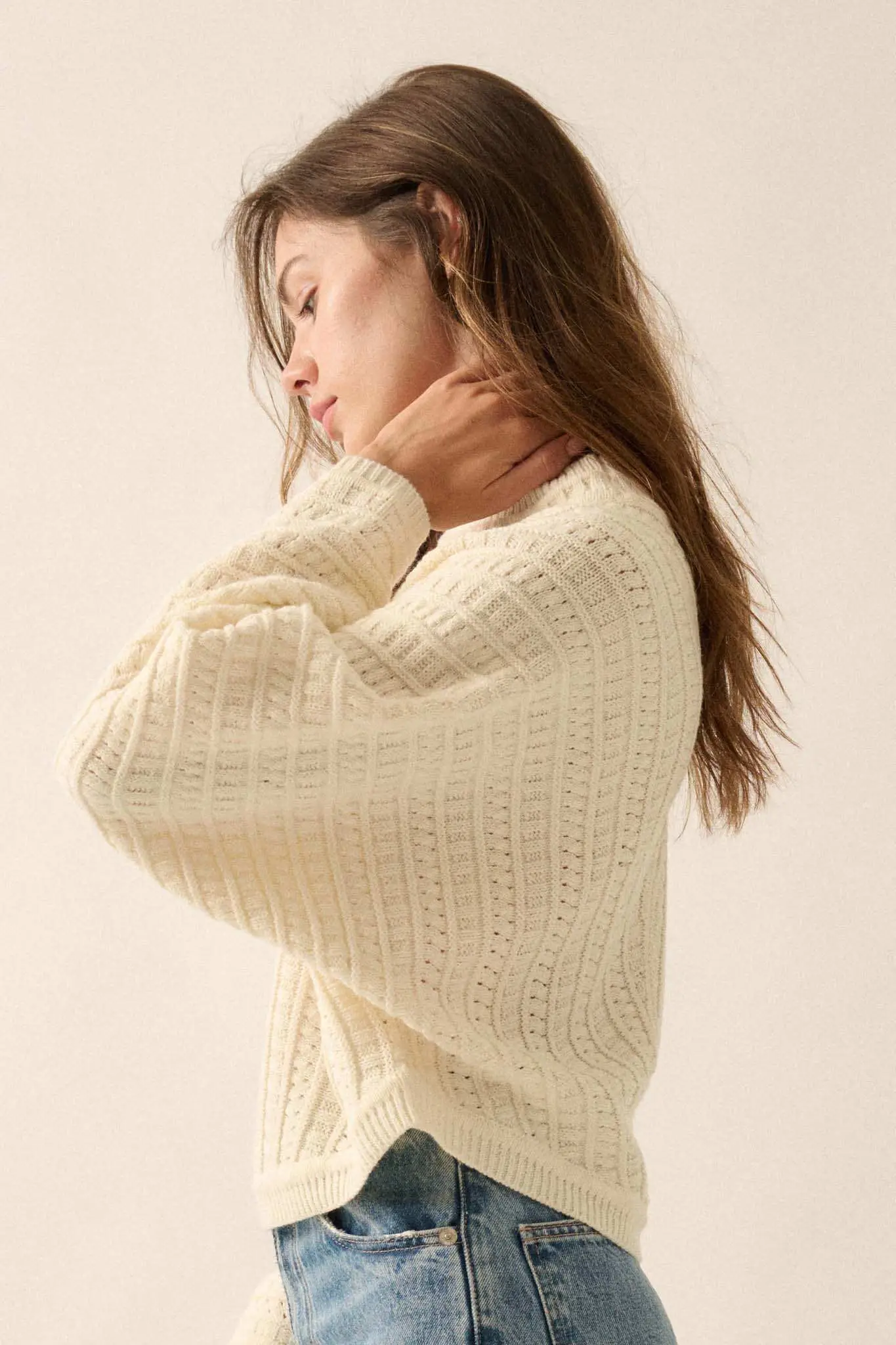 Warm Wishes Pointelle Cable Knit Dolman Sweater - Image 6