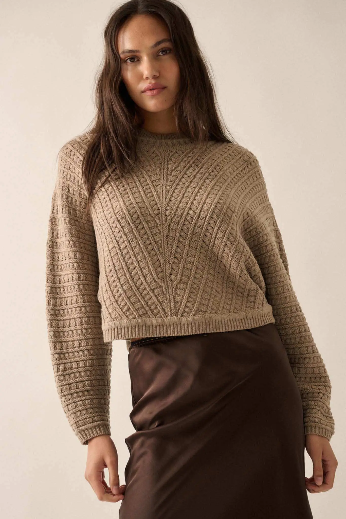 Warm Wishes Pointelle Cable Knit Dolman Sweater - Image 7
